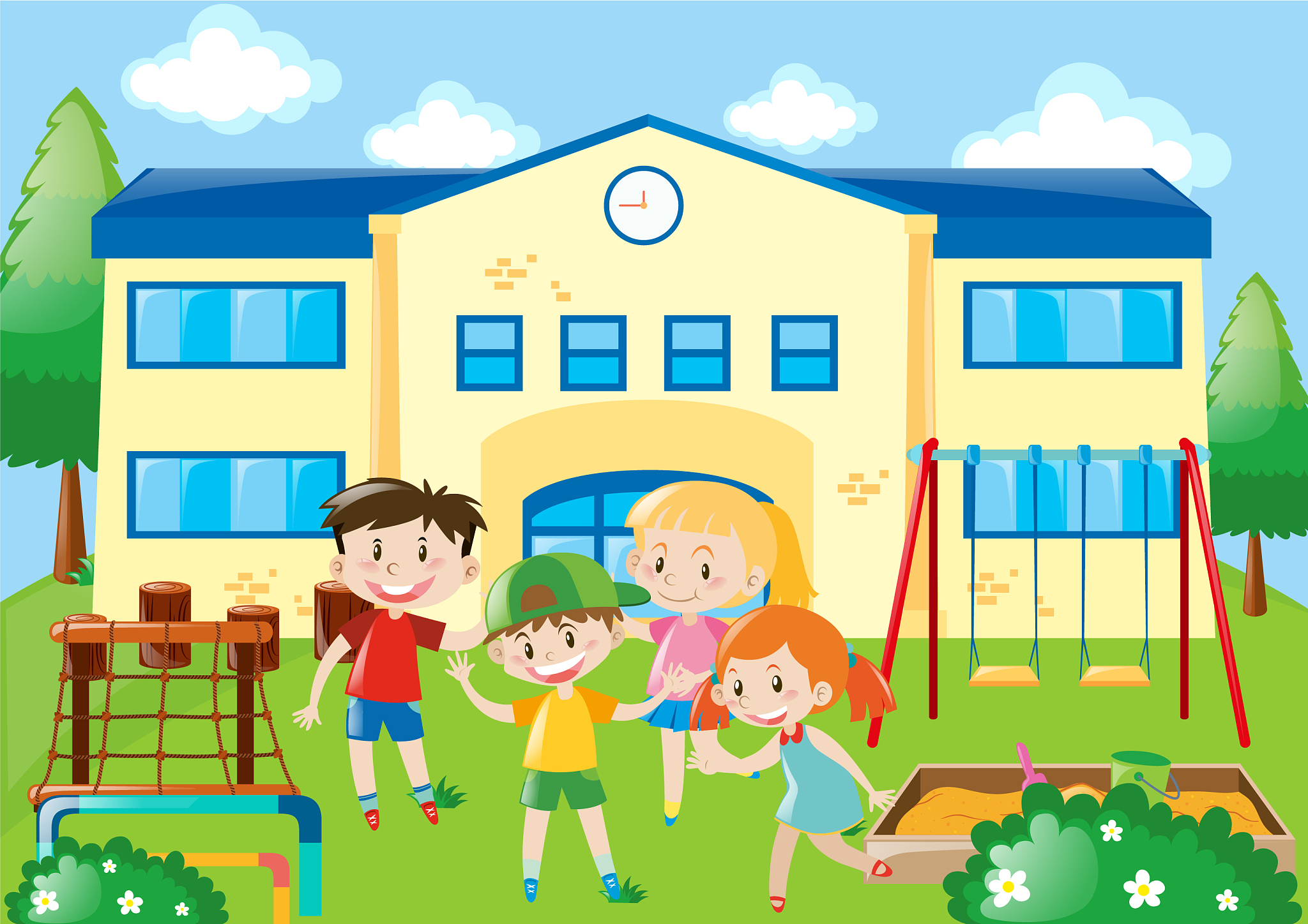 four students in the school playground