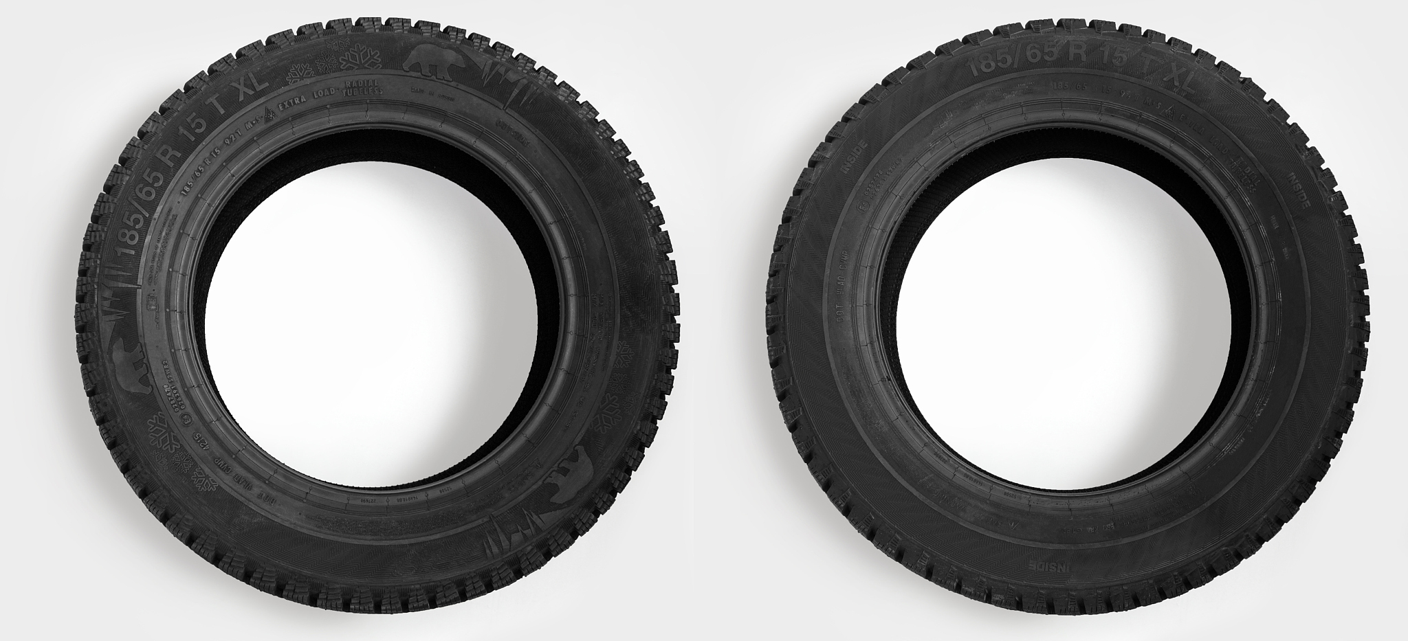 winter car tire isolated, two side, top view