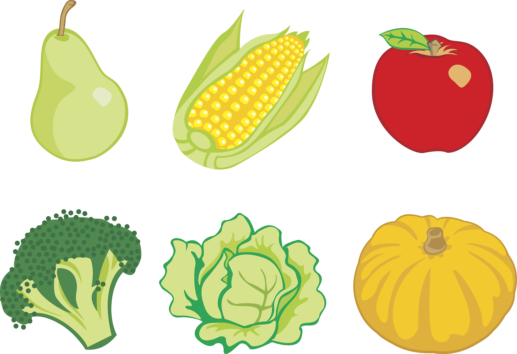 illustration icons of fruits and vegetables healthy food