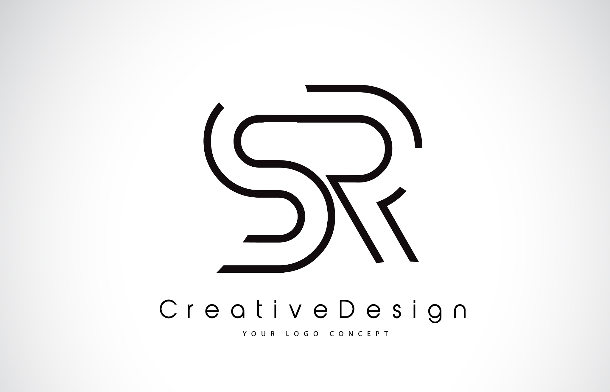 sr s r letter logo design in black colors