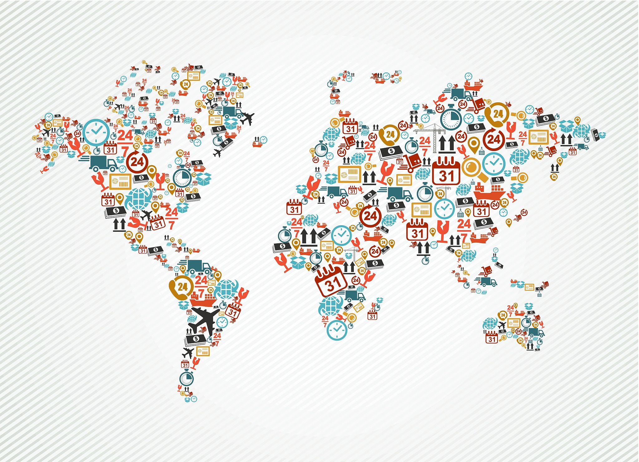 delivery world map colorful shipping web icons illustration.