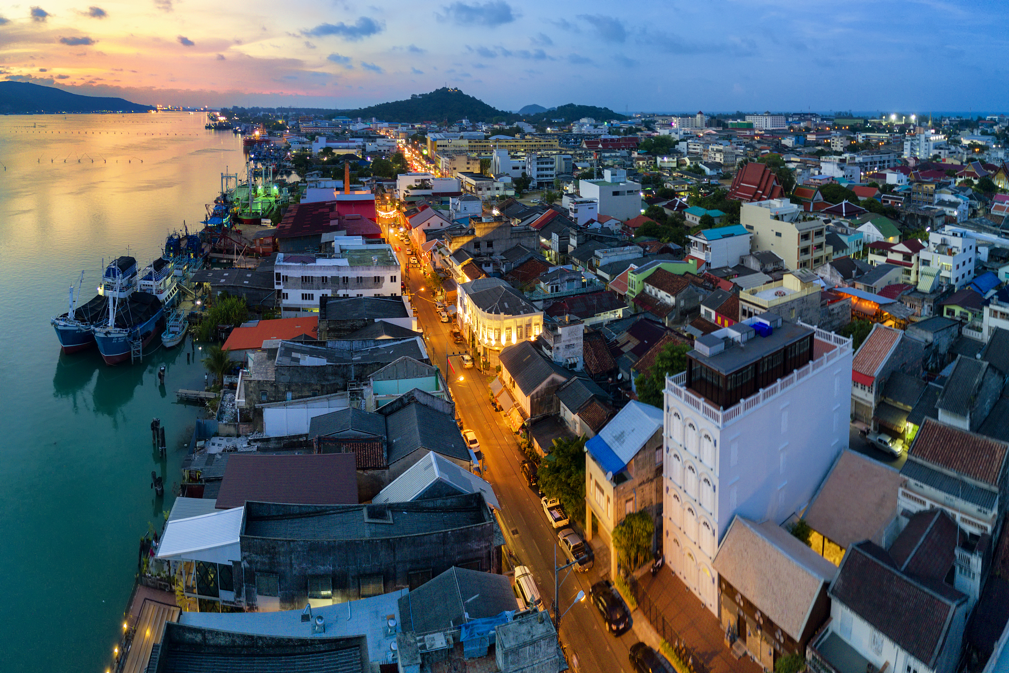 aerial view of old town in songkhla, thailand
