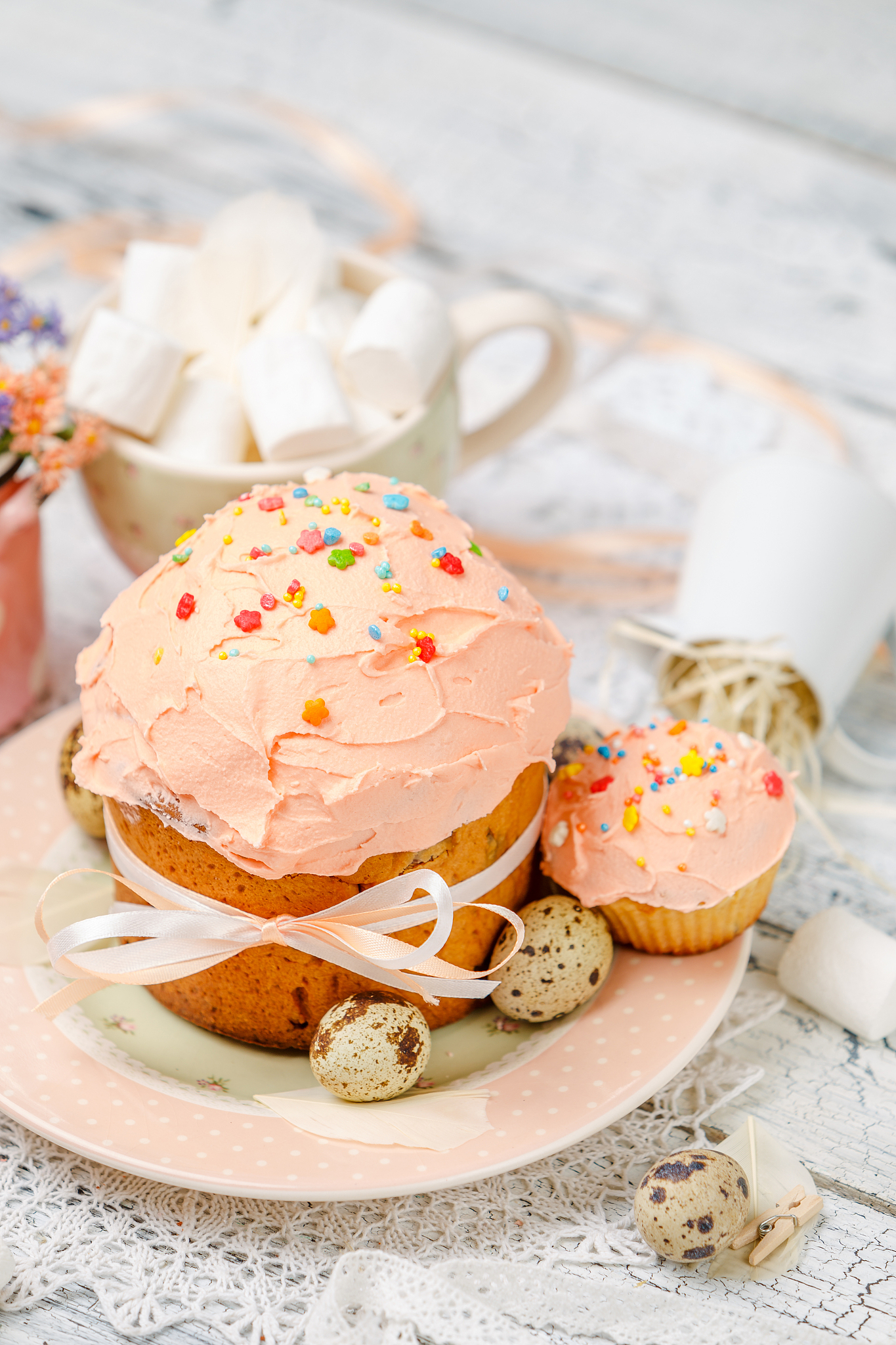traditional easter cake and cupcakes