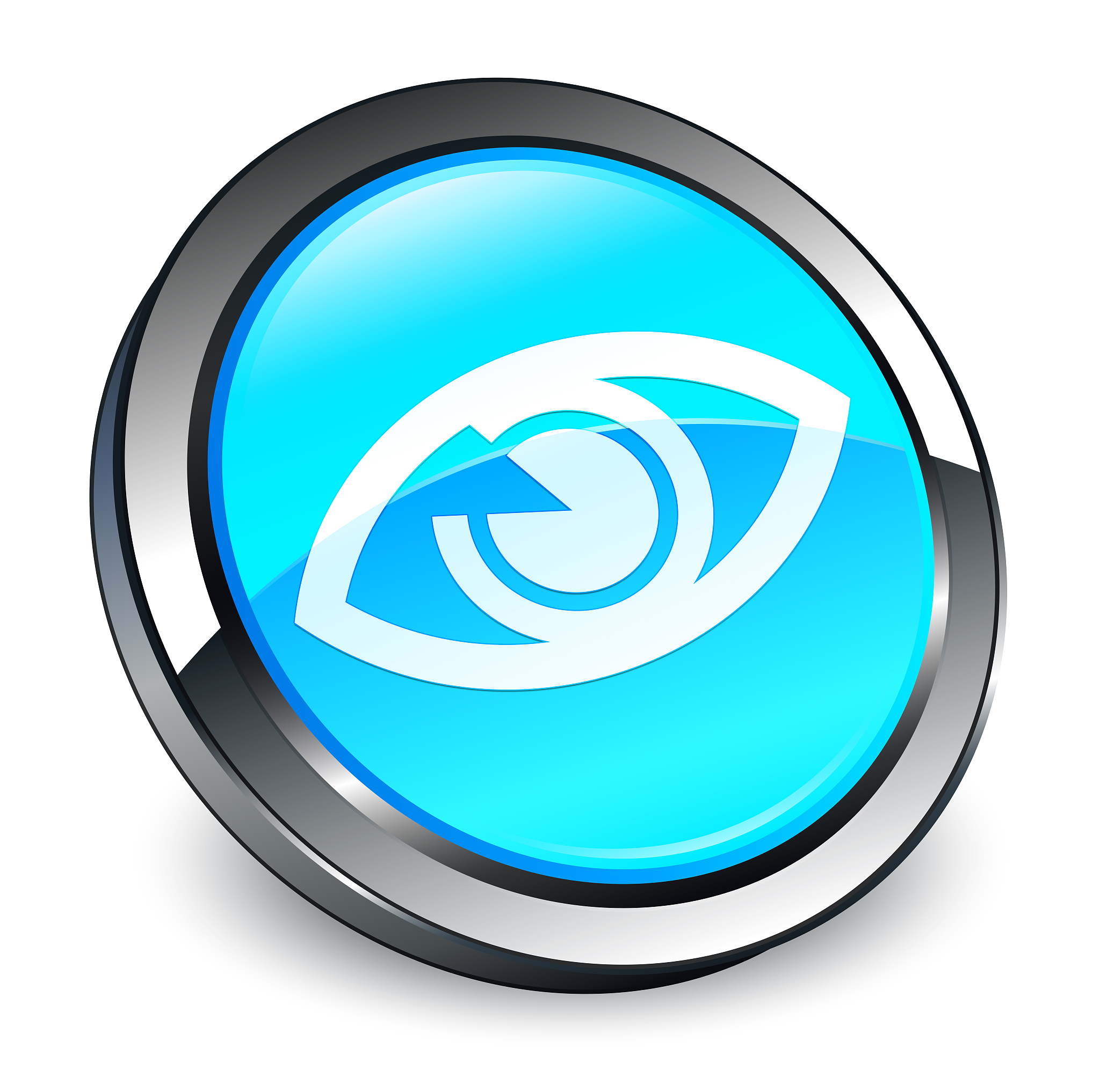 eye icon 3d cyan blue round button