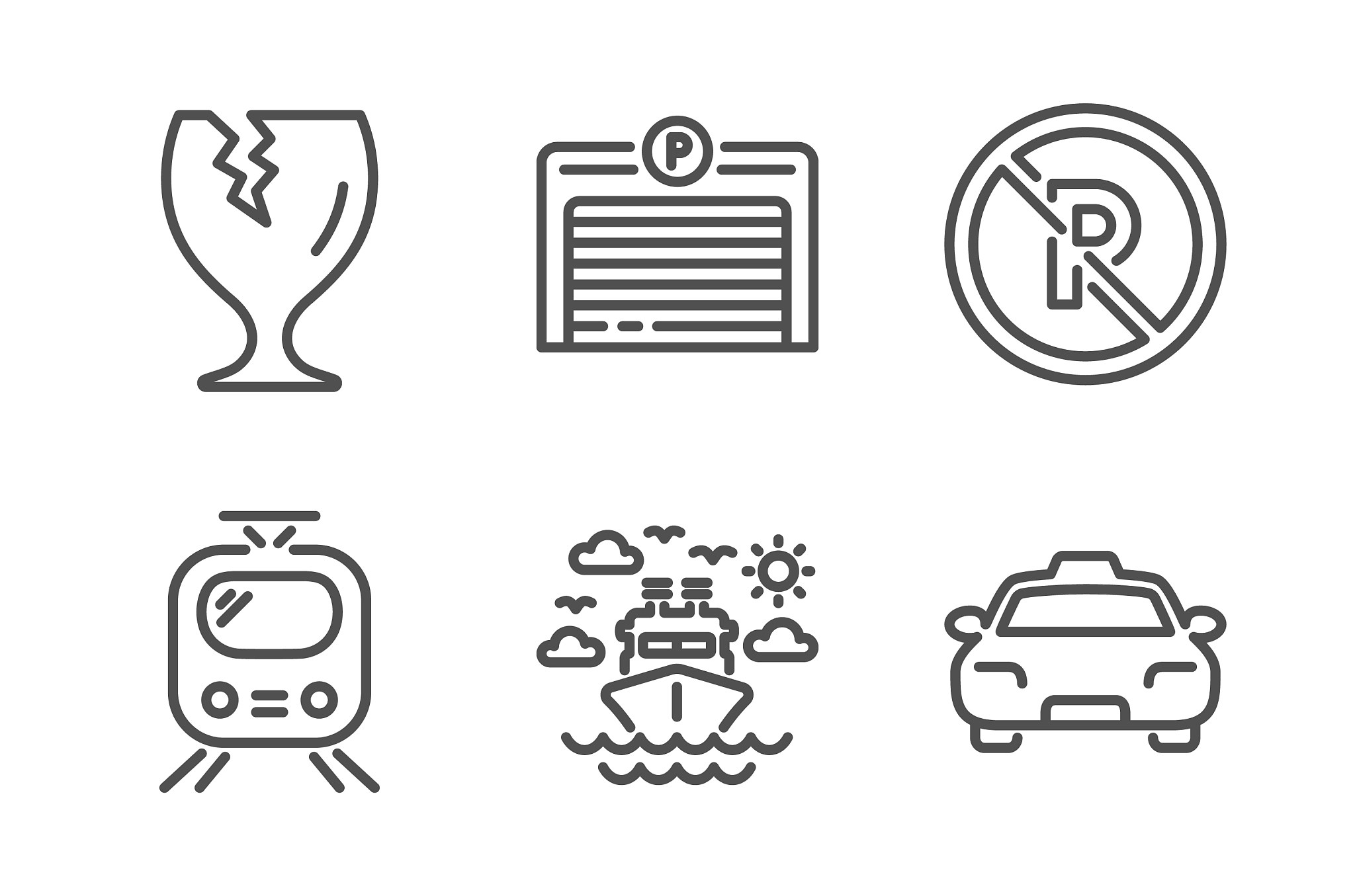 ship travel no parking and fragile package icons