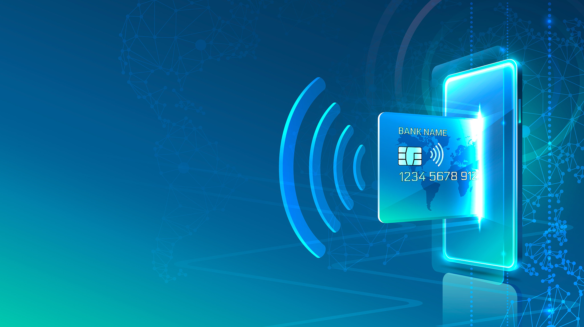 electronic credit card and phone icon, finance technology, blue 