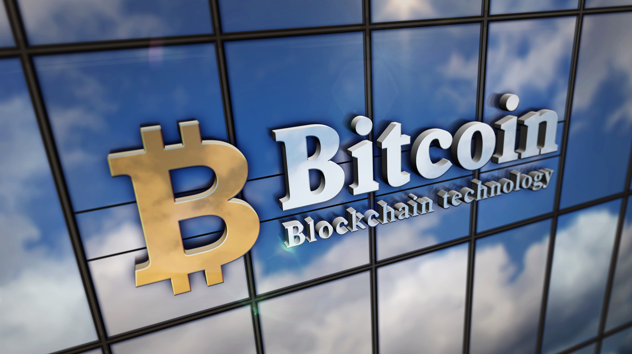 bitcoin blockchain technology glass mirrored building