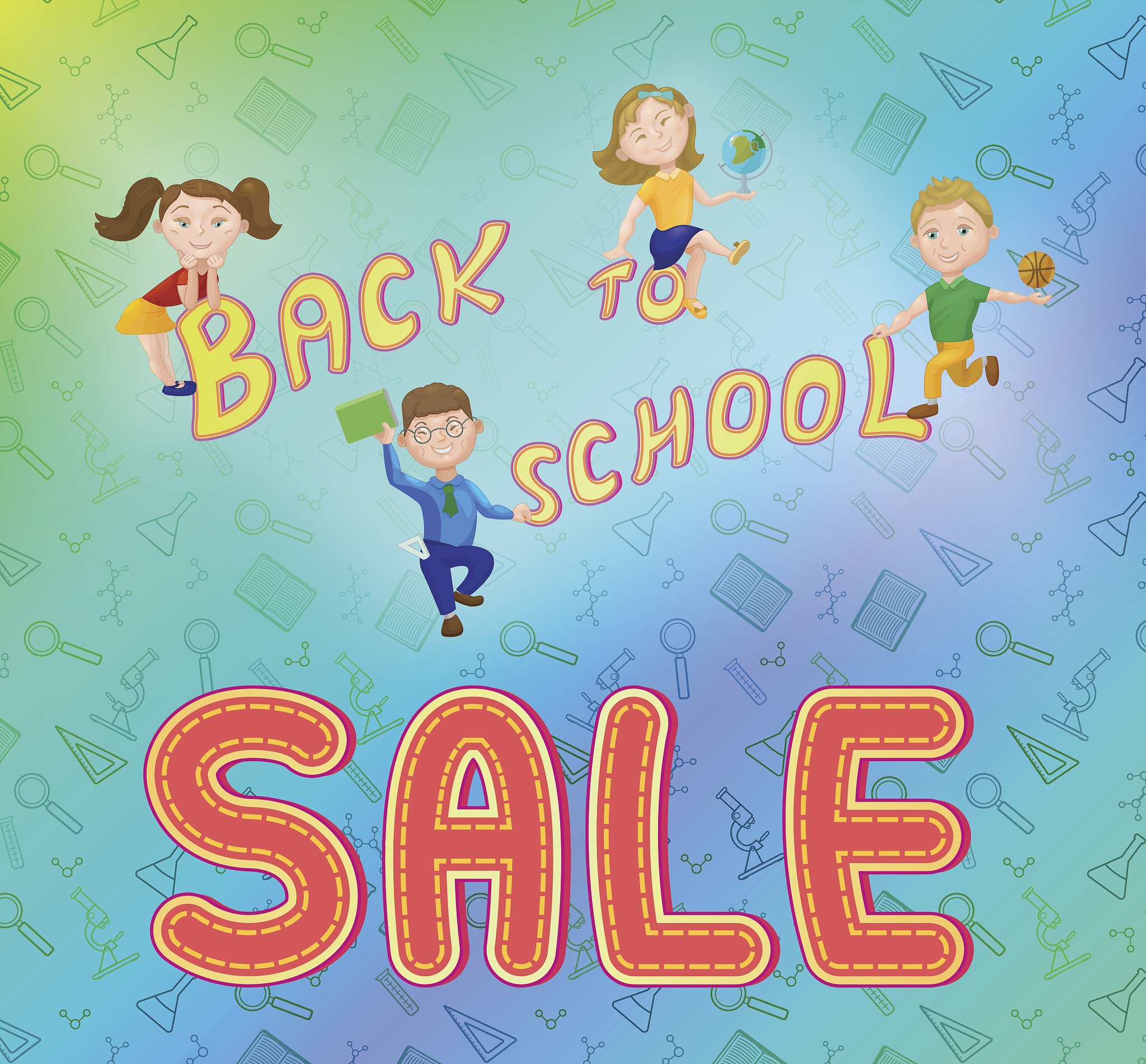 cute kids playing on backpack. back to school concept, banner