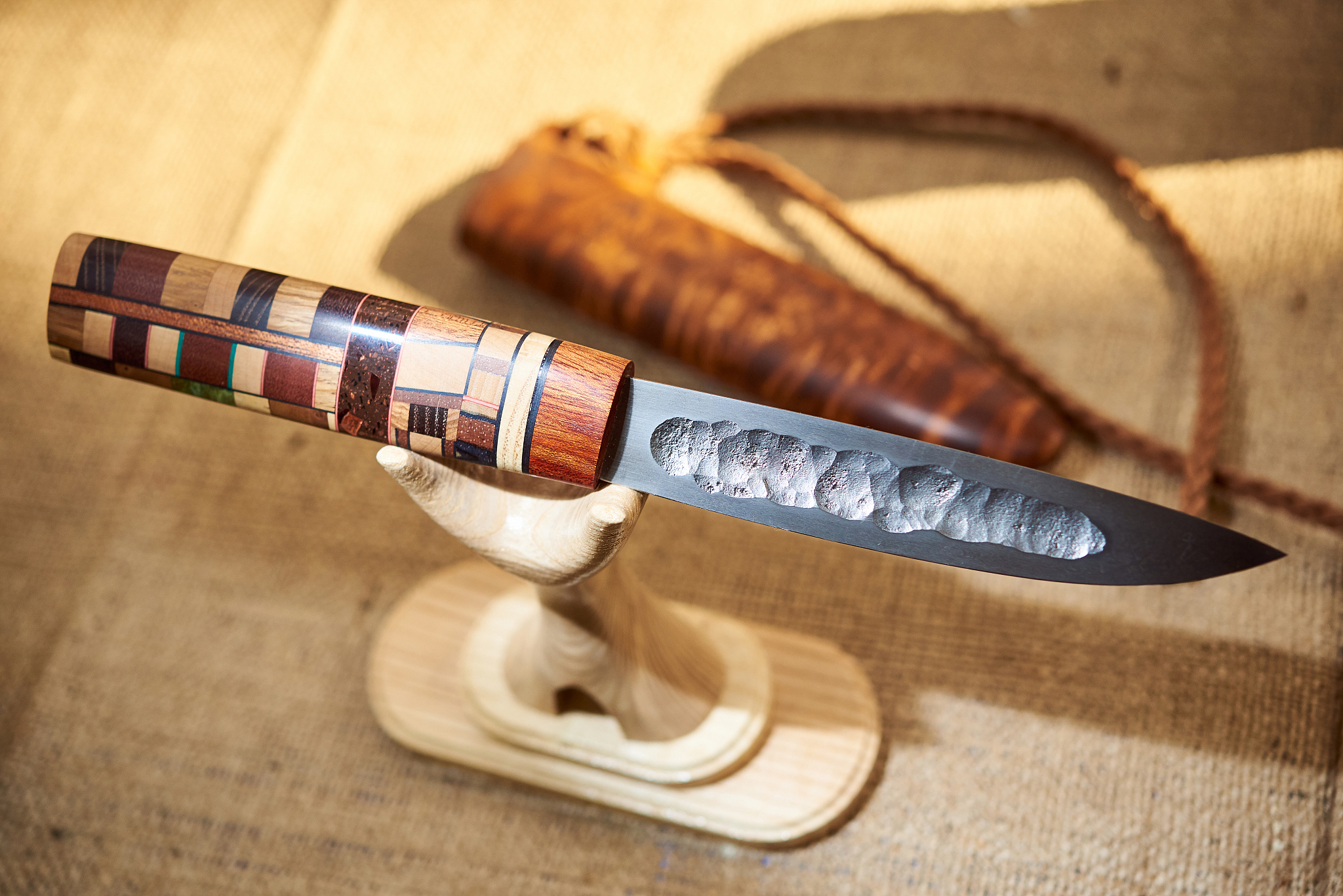 hunting knife with a wooden handle