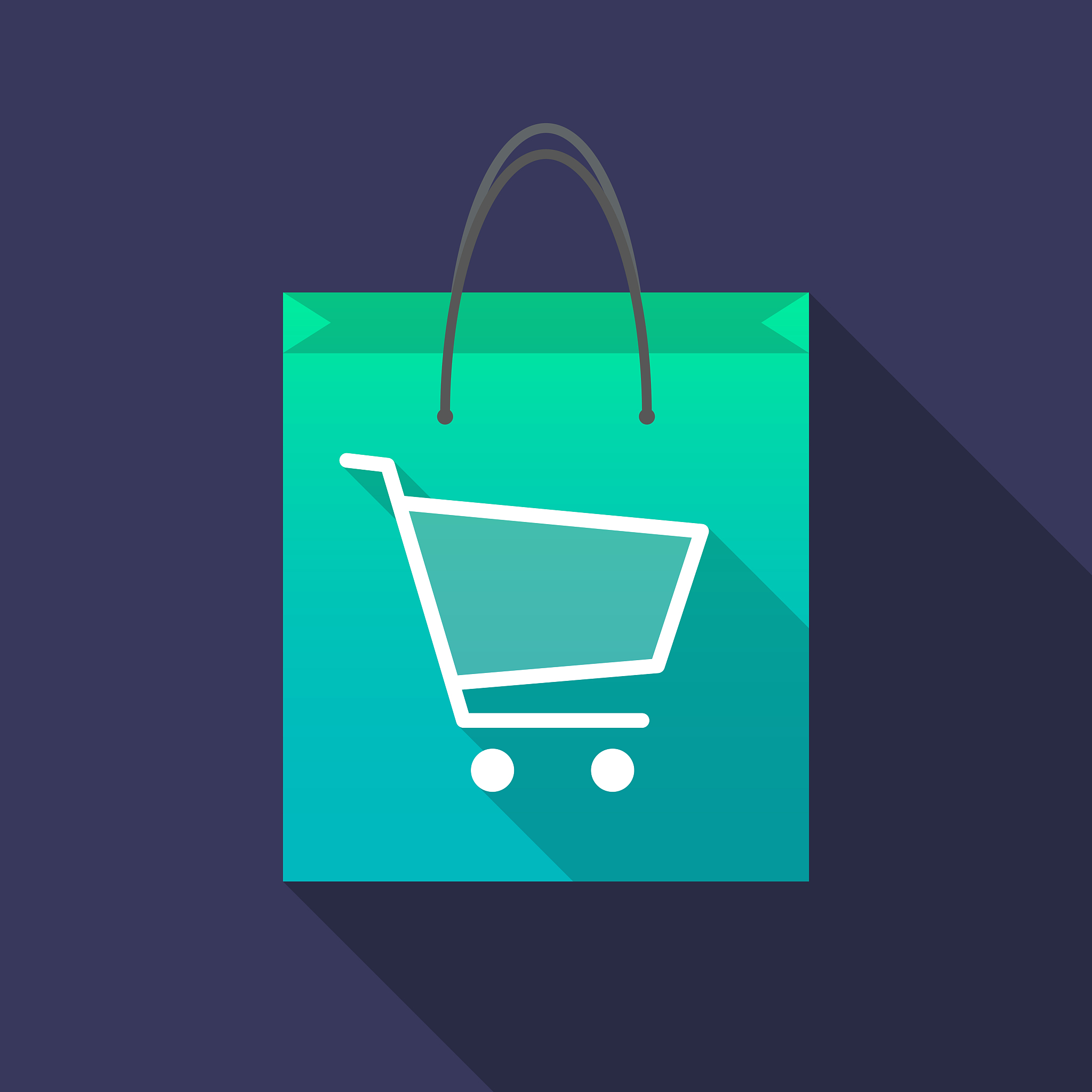 long shadow shopping bag with a shopping cart