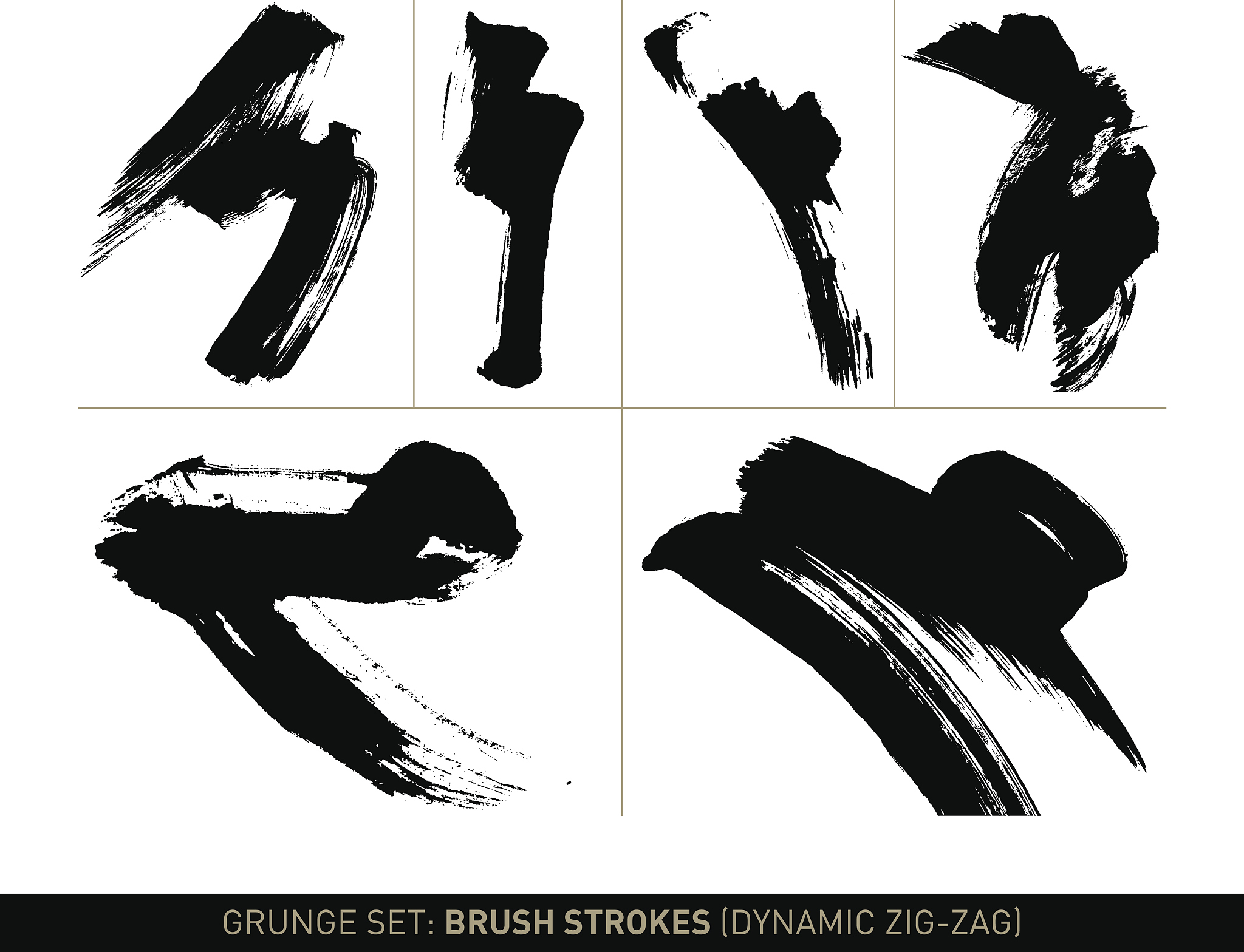 grunge set: brush strokes zig-zag in b/w