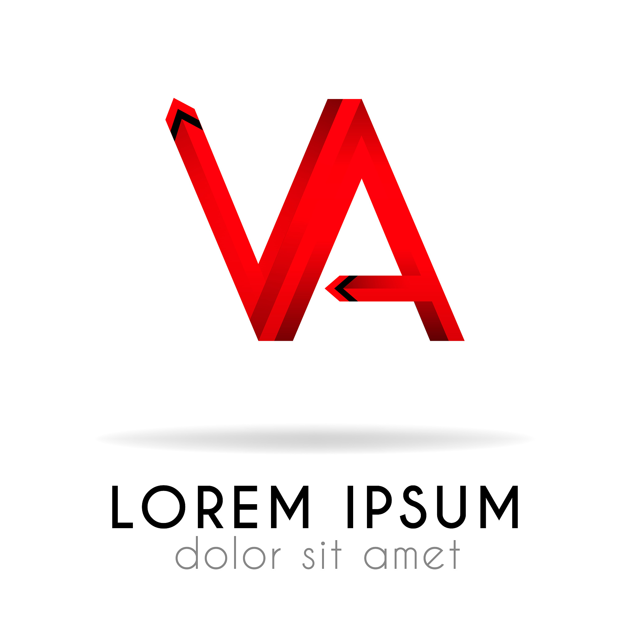 ribbon logo in dark red gradation with va letter. can also be us