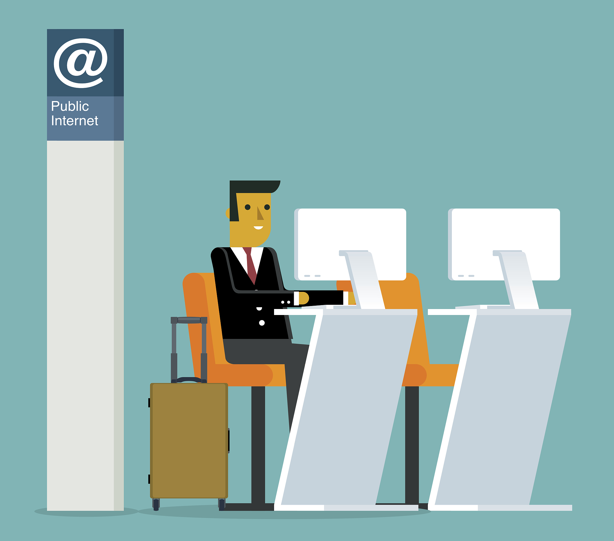 public internet point in airport - businessman
