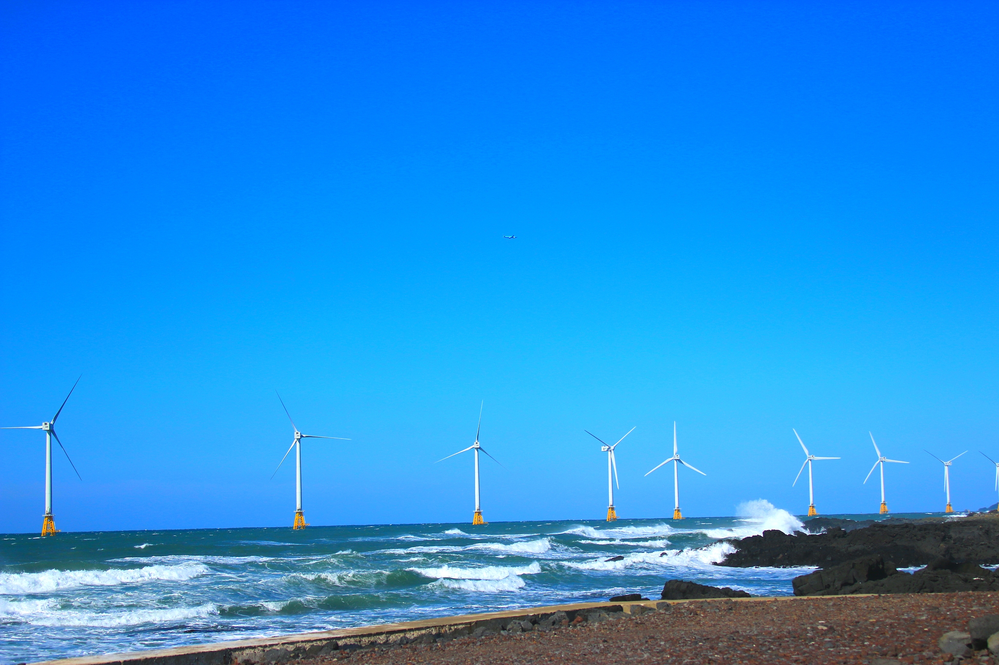 shinchang wind farm, wind turbine, sea, wind, clean energy
