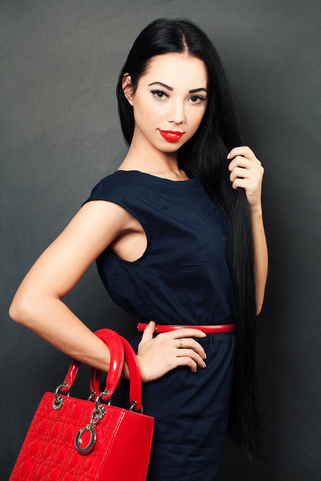 stylish woman with long hair