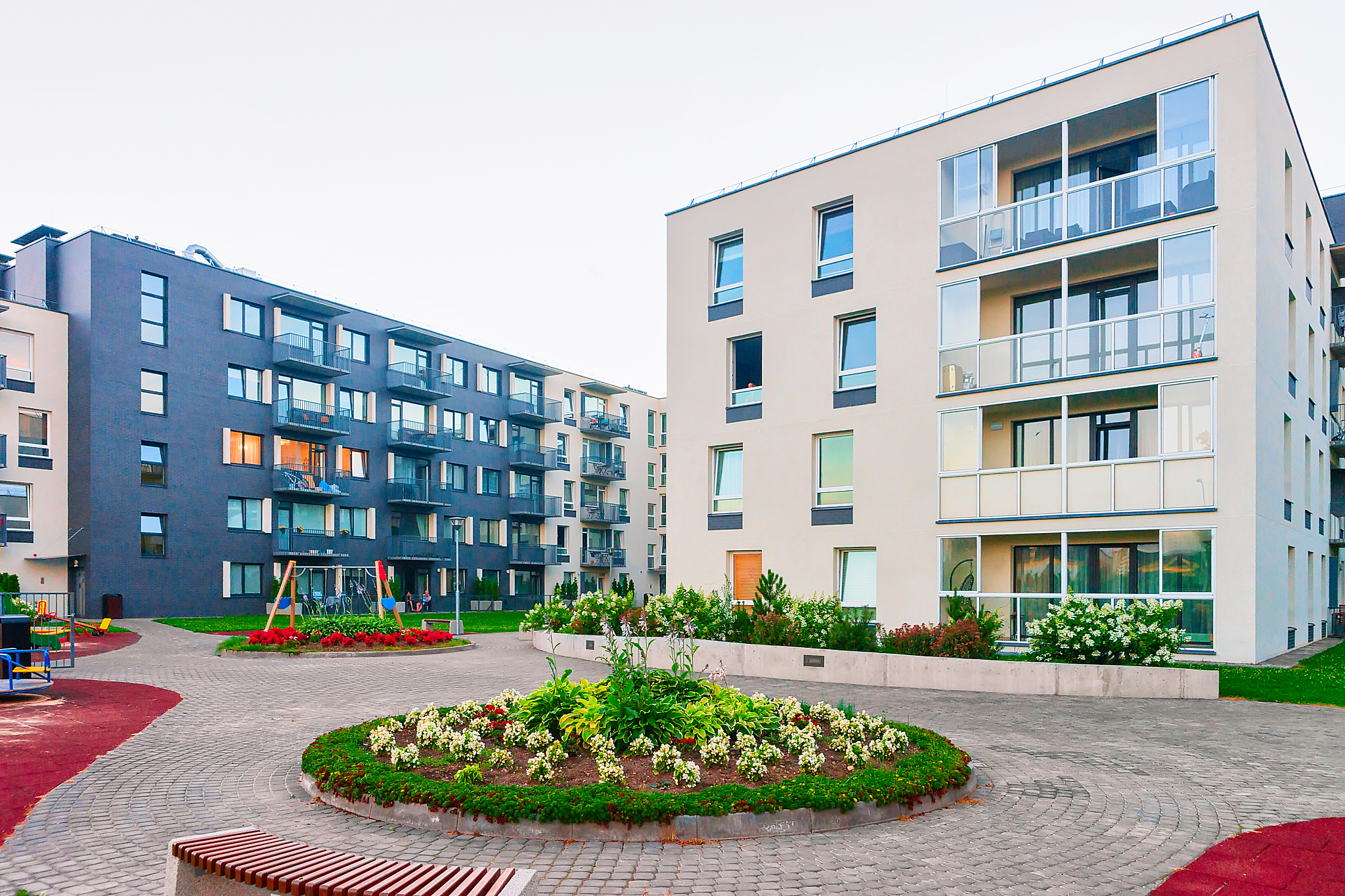new apartment building with flowerpot