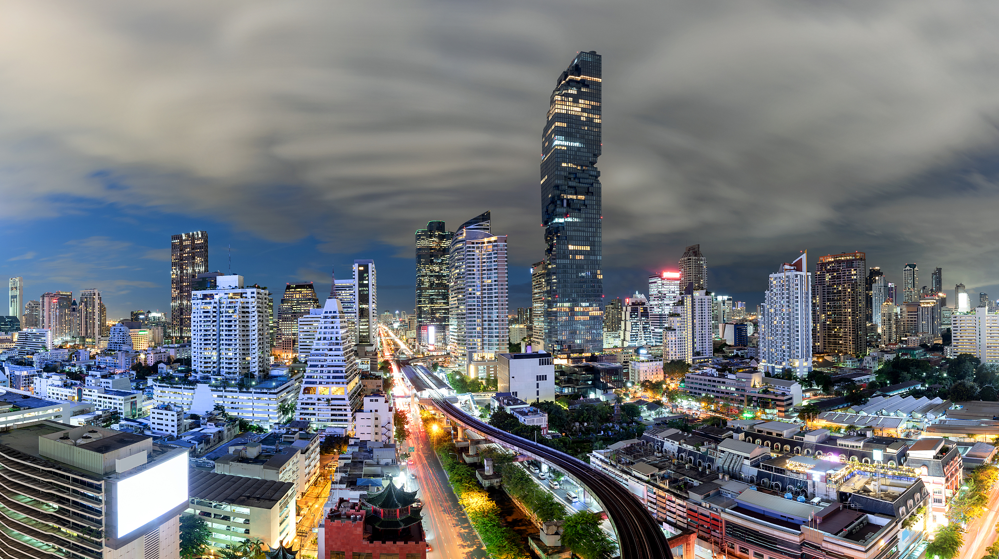 bangkok nightscape business district panorama