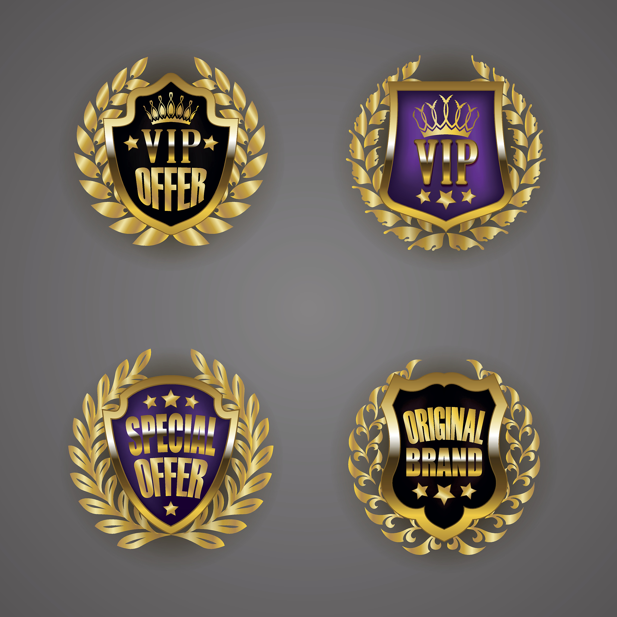 golden badges with laurel wreath