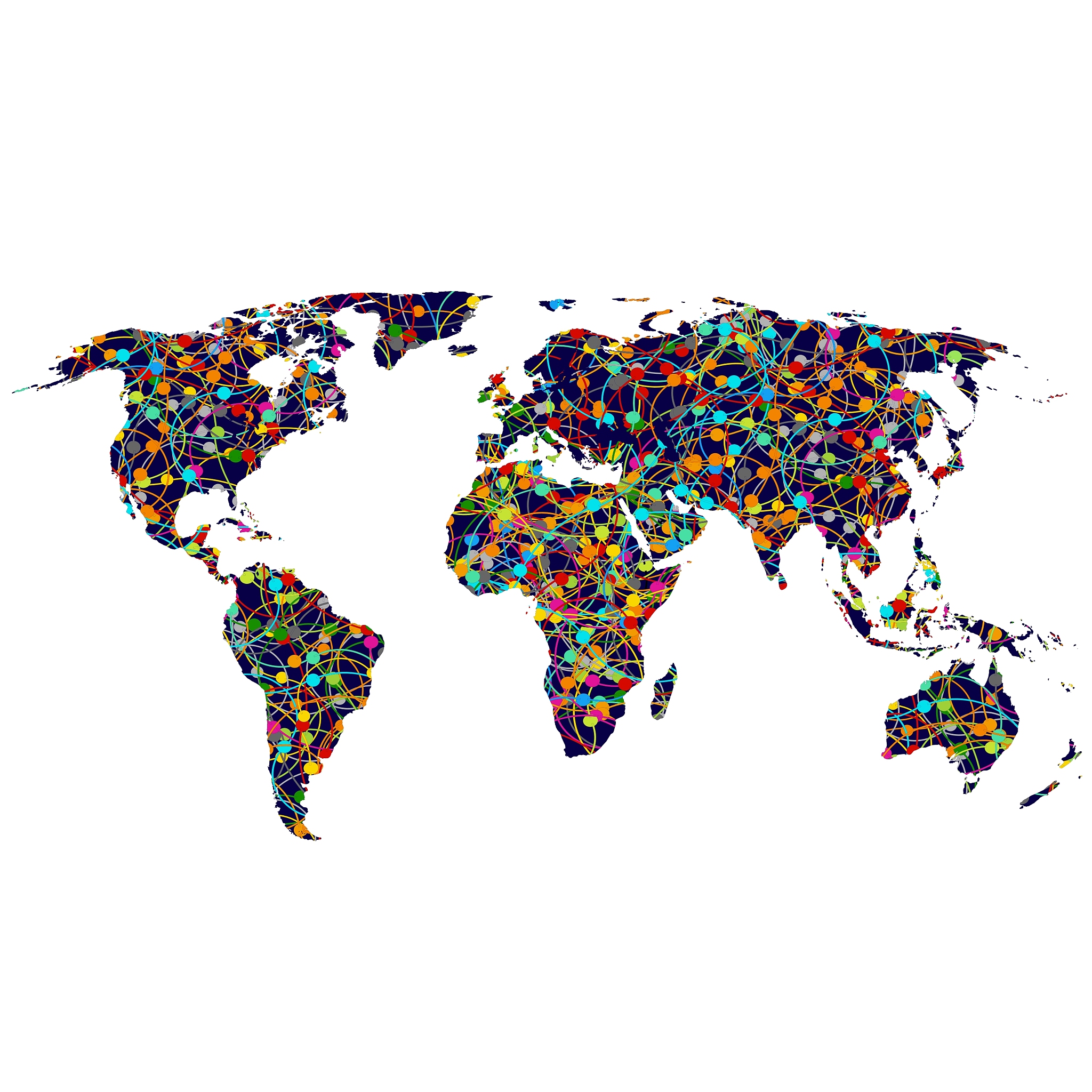 colored network world map