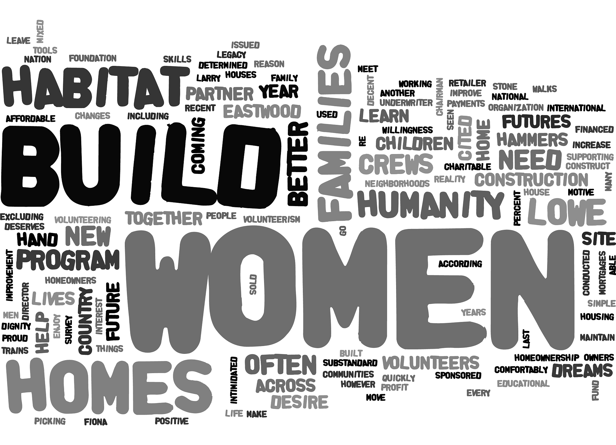 women crews build homes and dreams text word