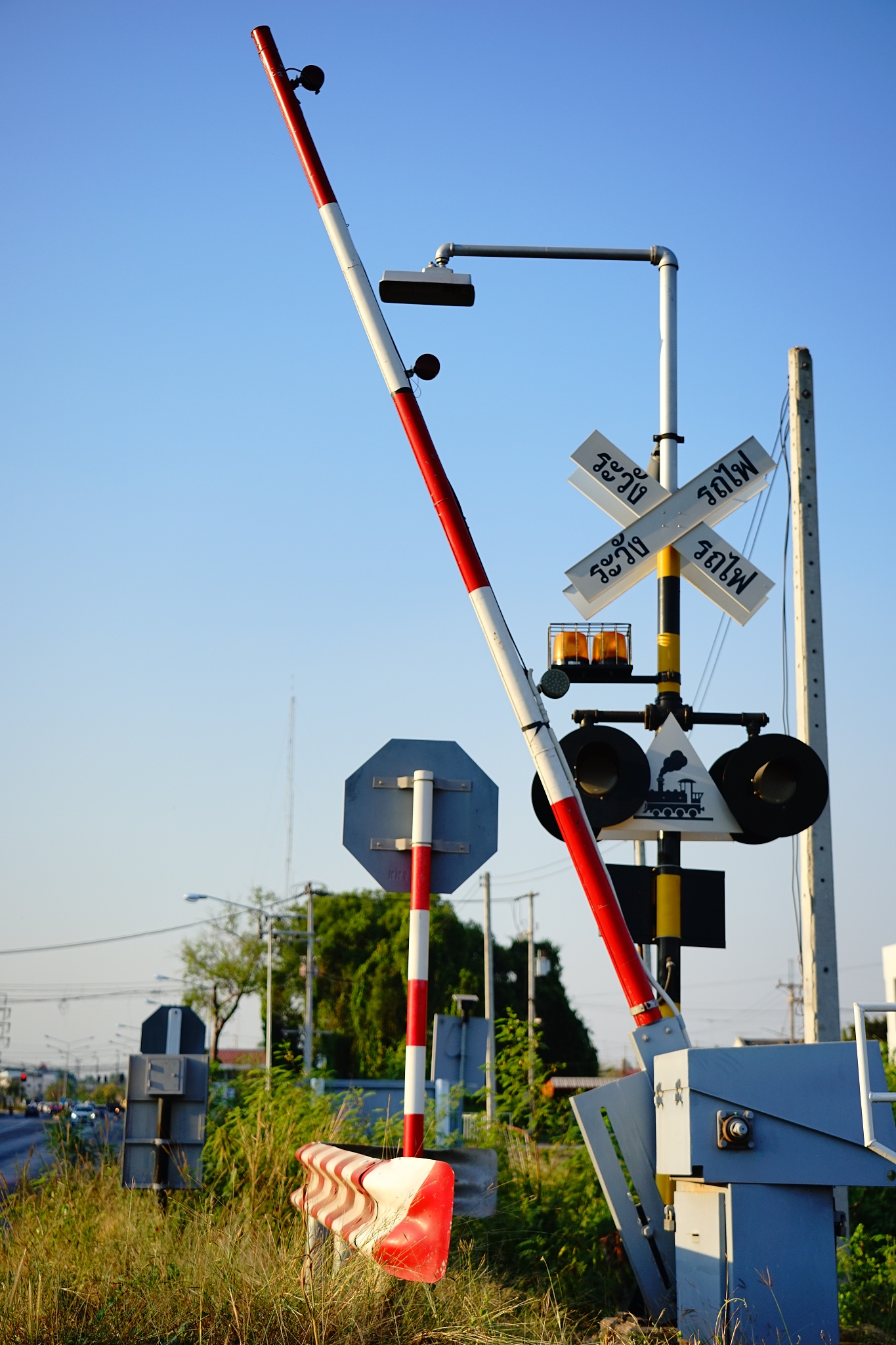 stop sign portable on railway track