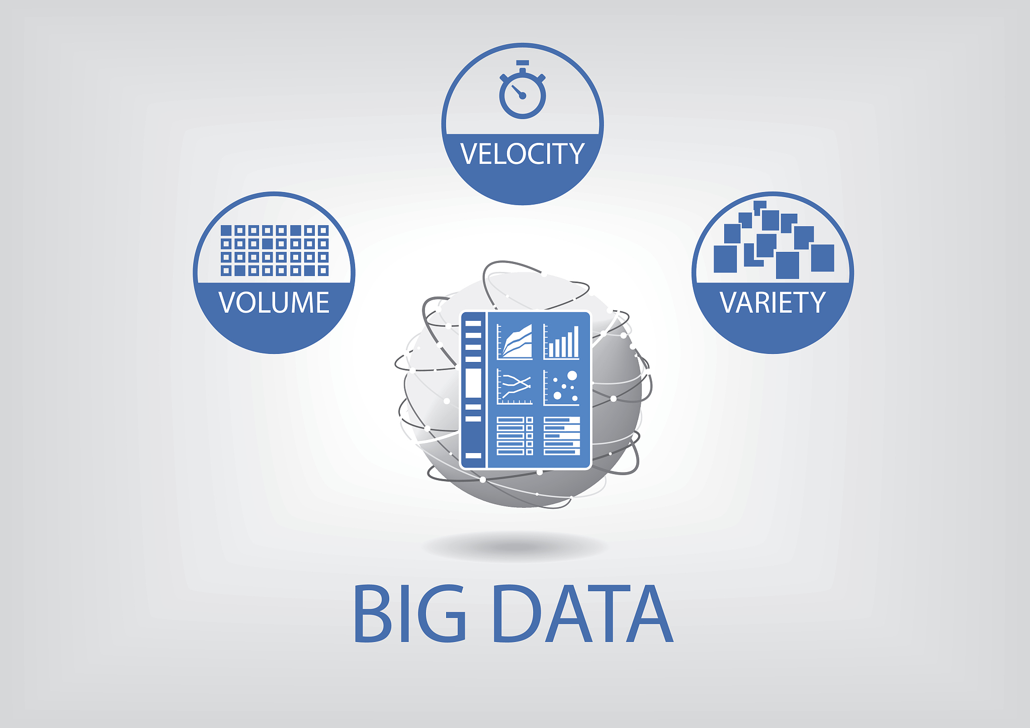 big data volume, variety, velocity vector illustration