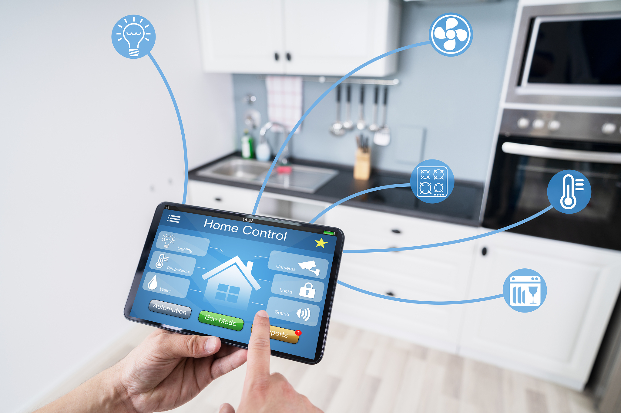 person using smart home application on smartphone