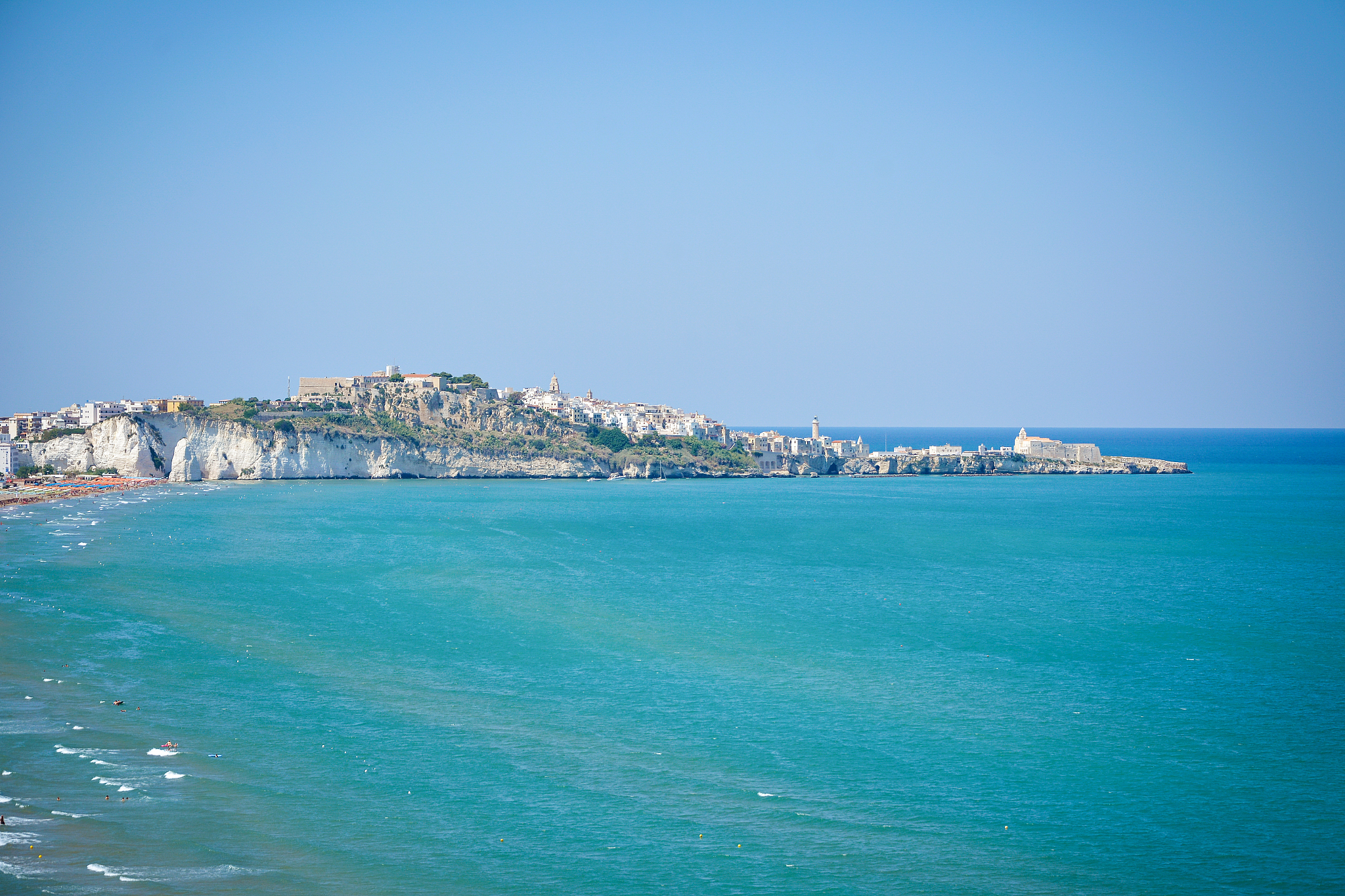 panoramic landscape of the beach and the white cliffs of vieste,