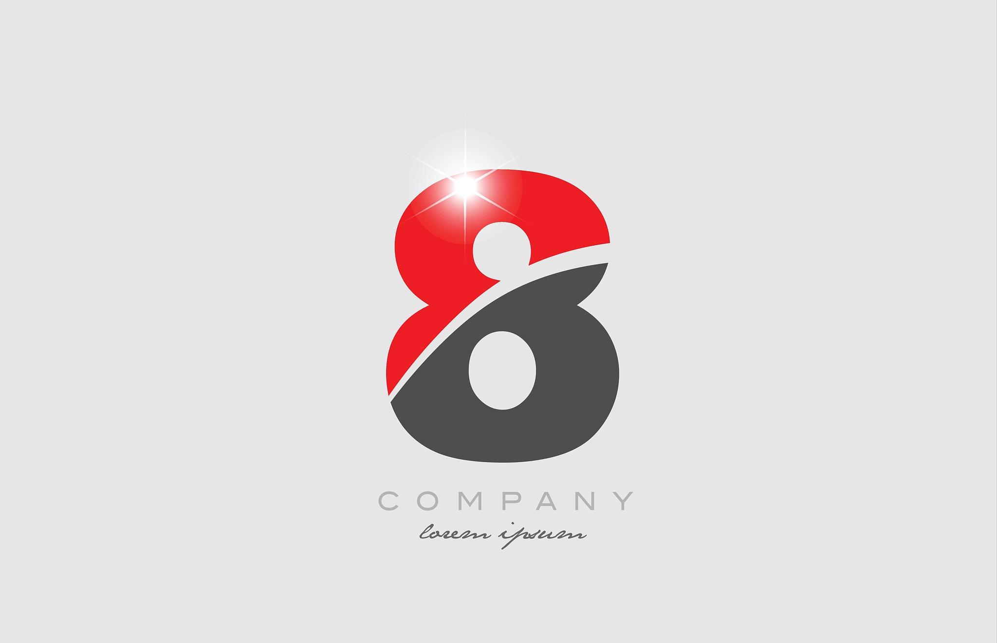number 8 in grey red color for logo icon design
