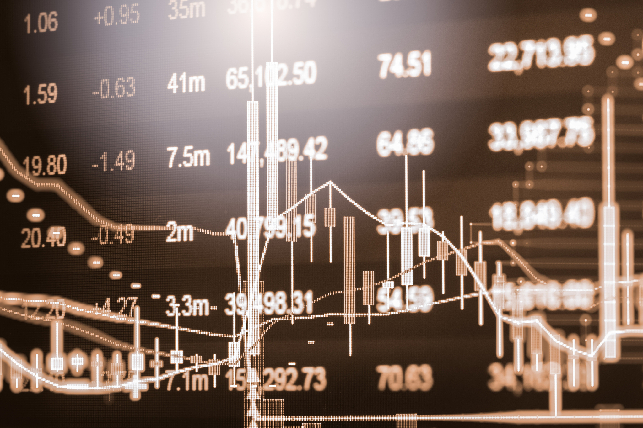 index graph of stock market financial indicator analysis on led.