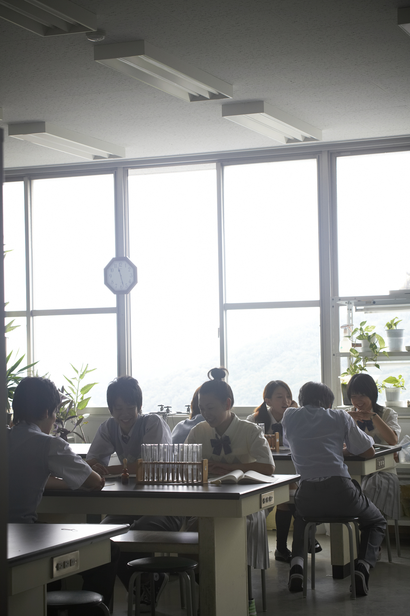 teenage students (13-18) studying in science laboratory