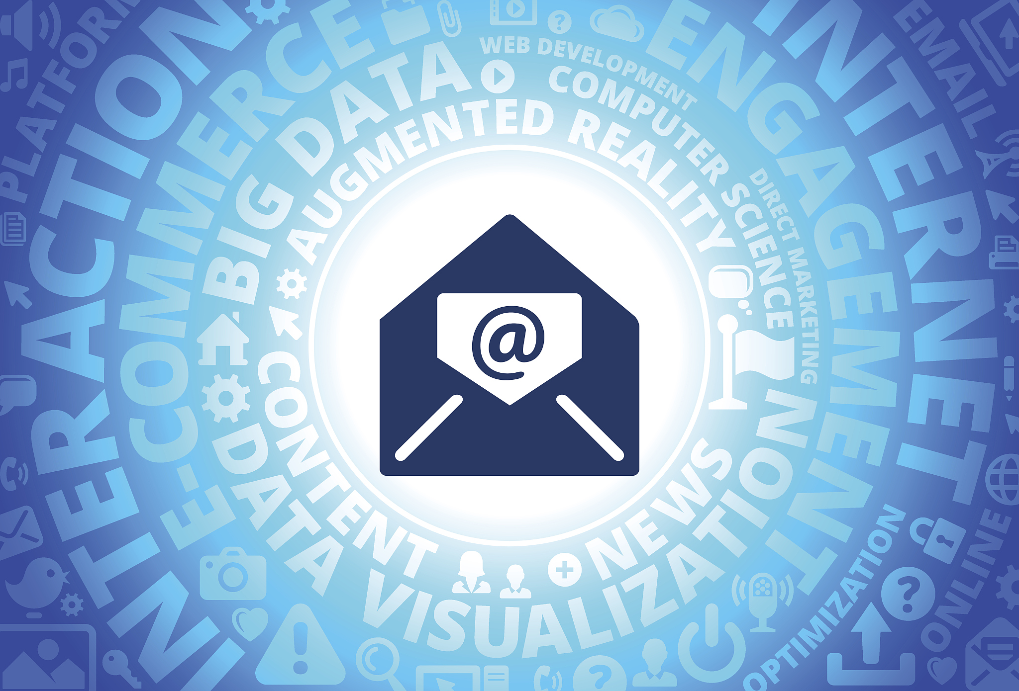 electronic mail icon on internet modern technology words backgro