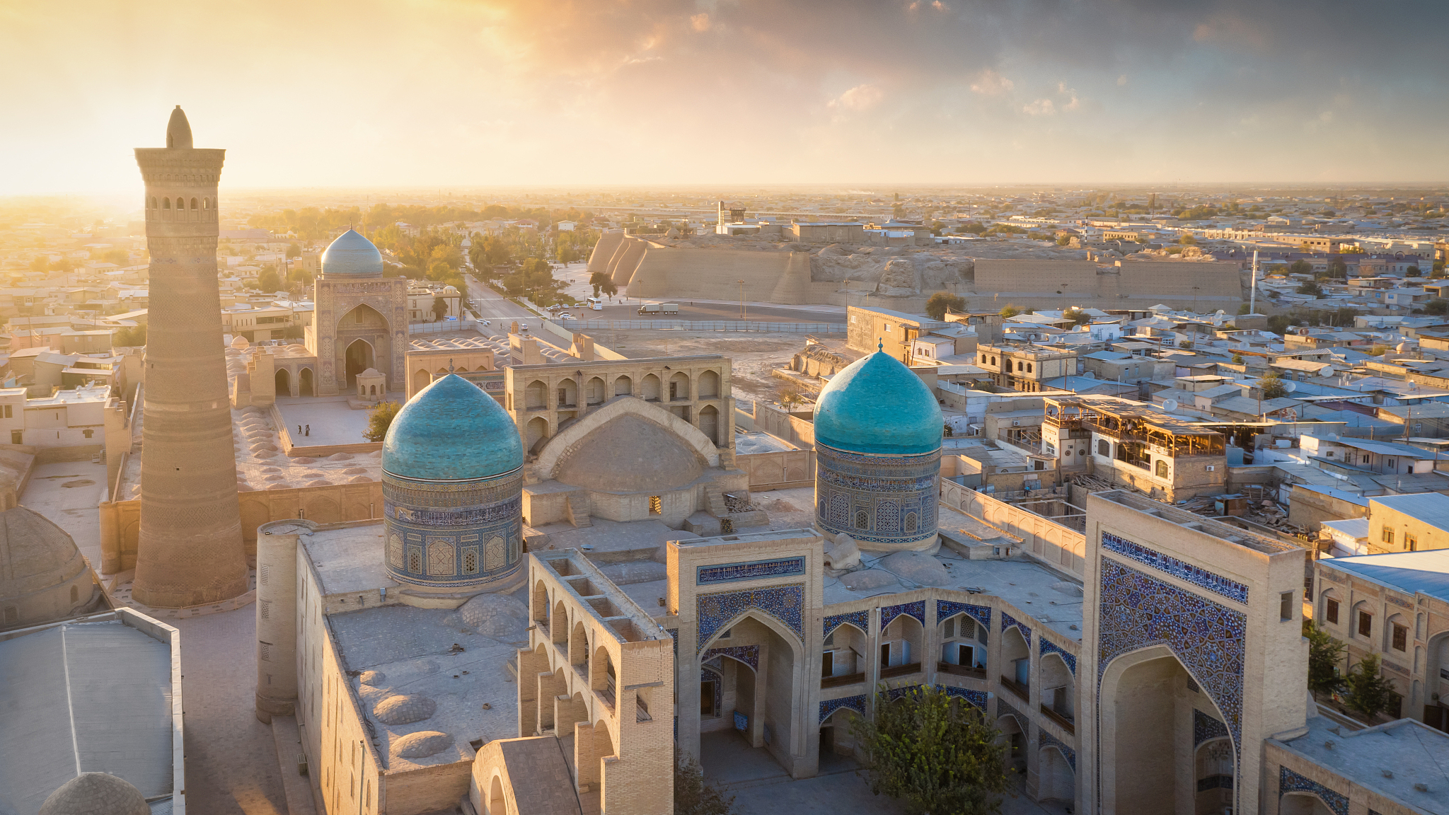 bukhara uzbekistan sunset panorama buxoro aerial view