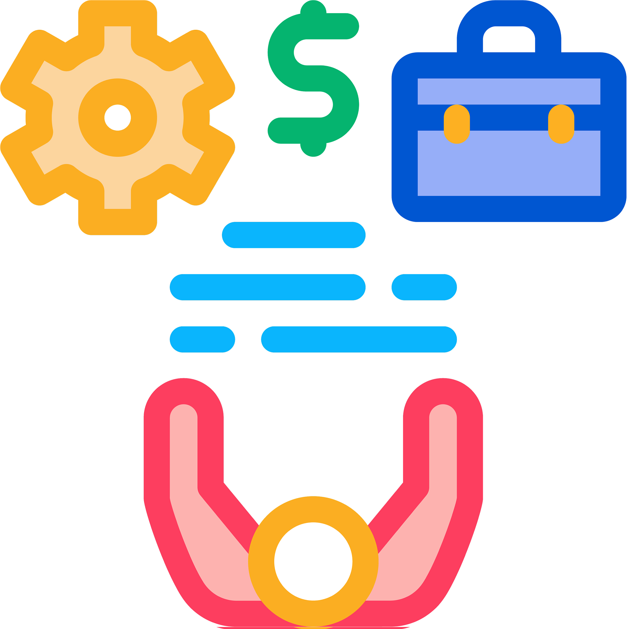 business case money and gear icon outline