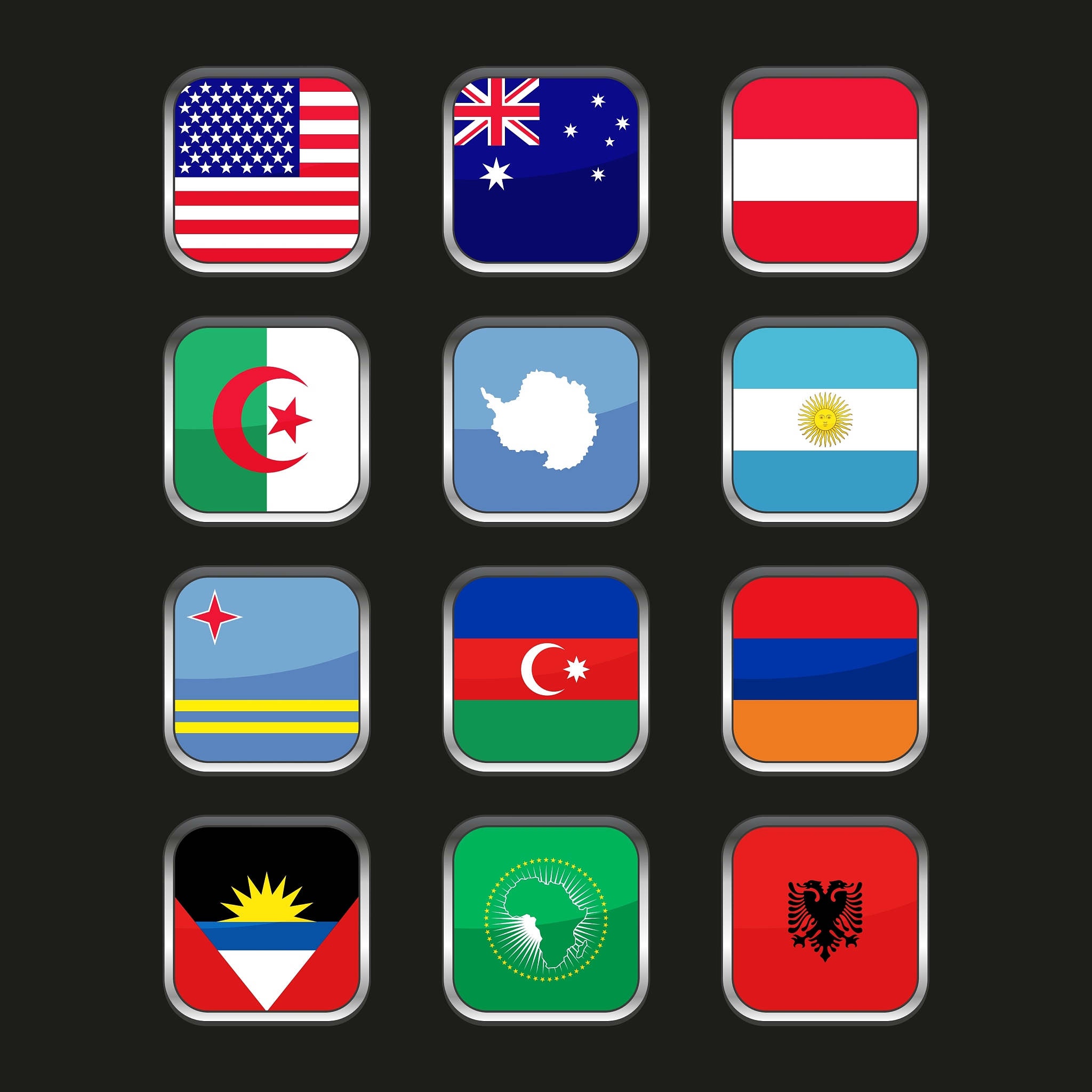 world flags icons set name country of letter a
