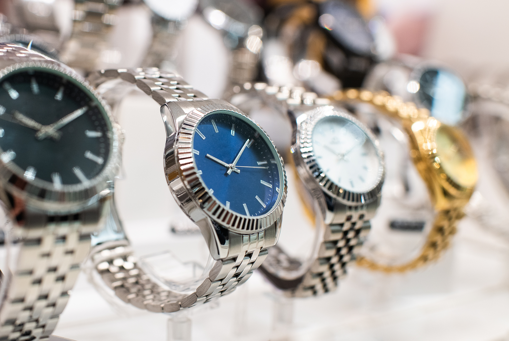 expensive watch is displayed for sale in luxury shop.