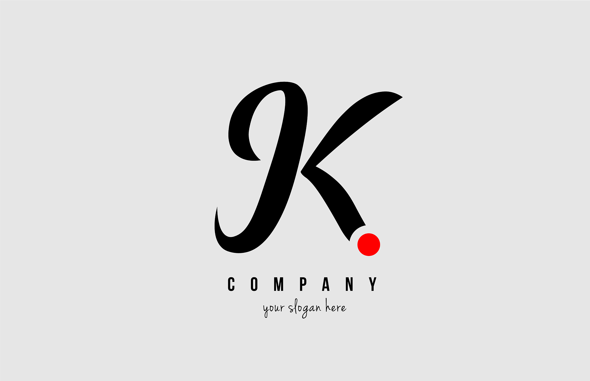 k black and white alphabet letter with red circle