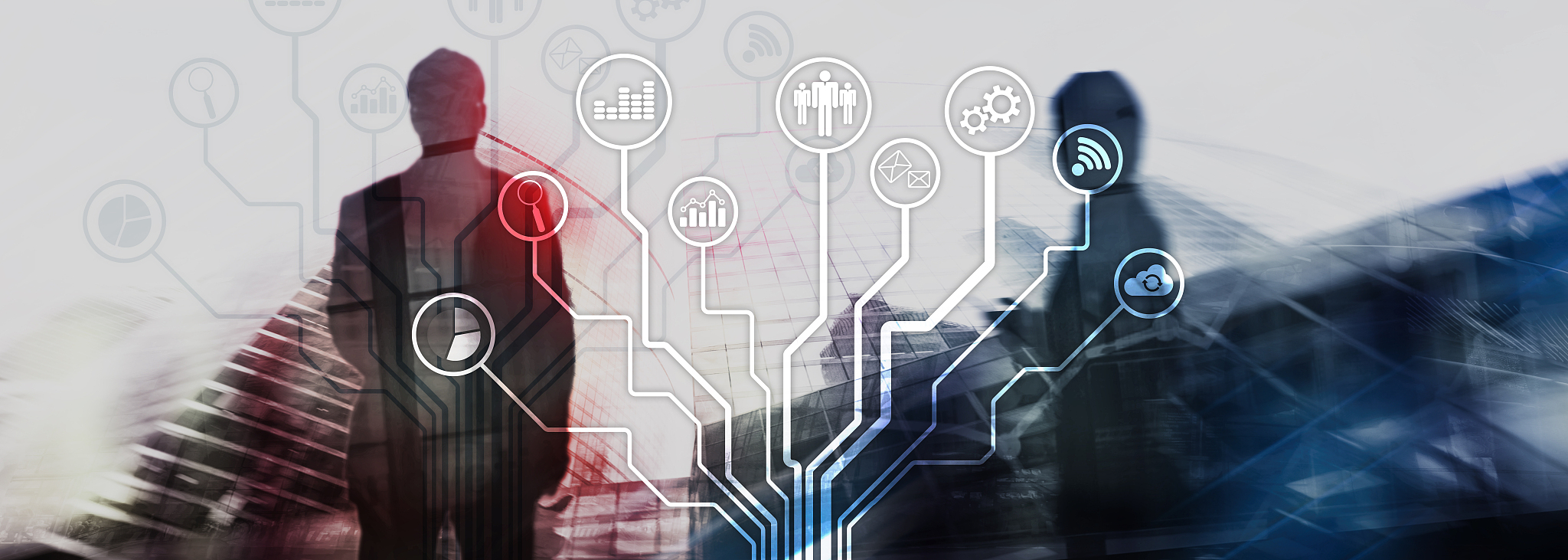 business applications icons on blurred background. financial and