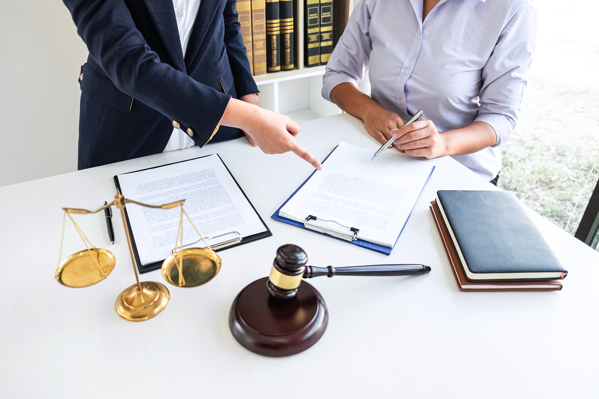 professional female lawyer discussing negotiation legal case wit