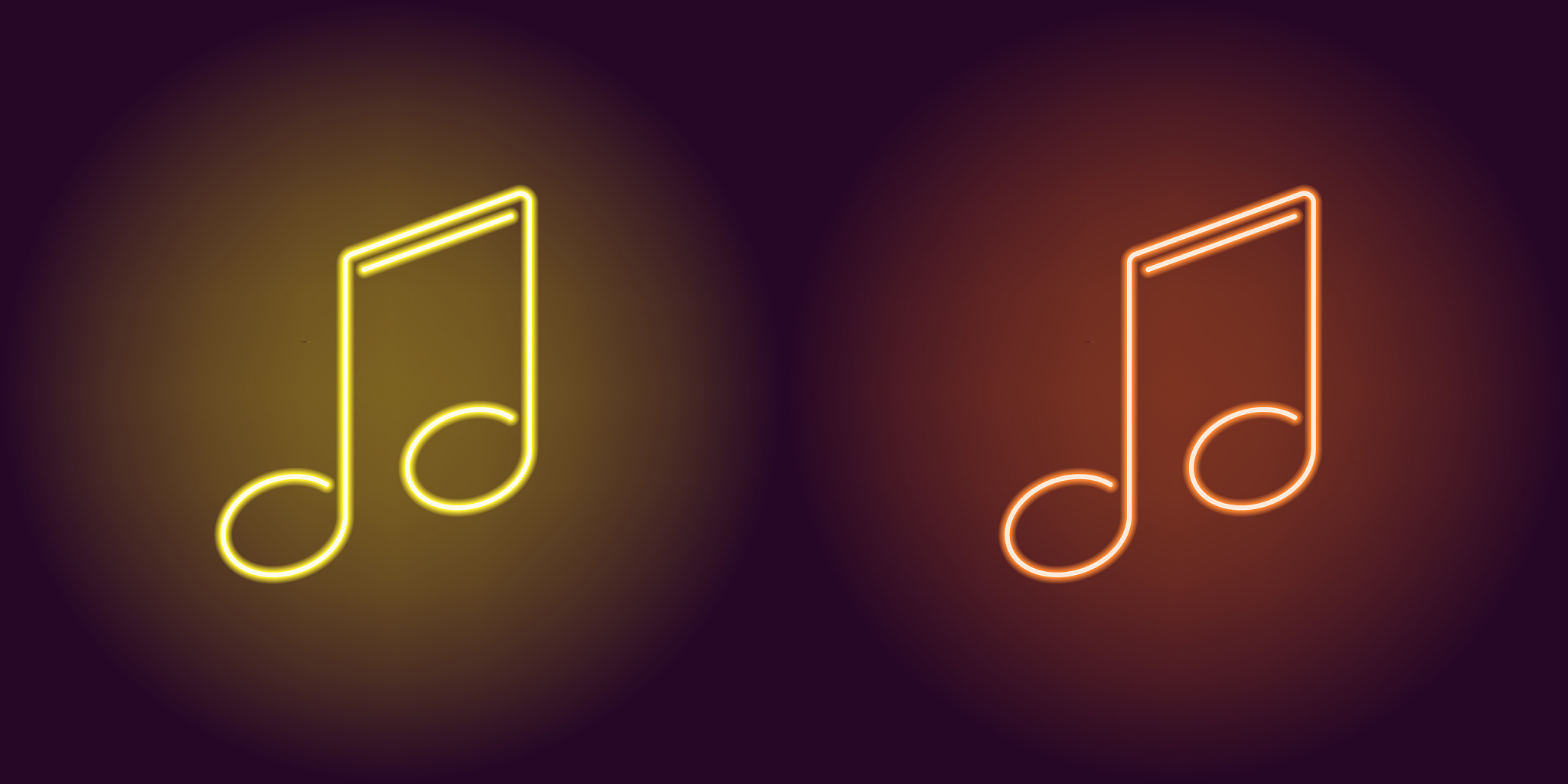 neon icon of yellow and orange musical note