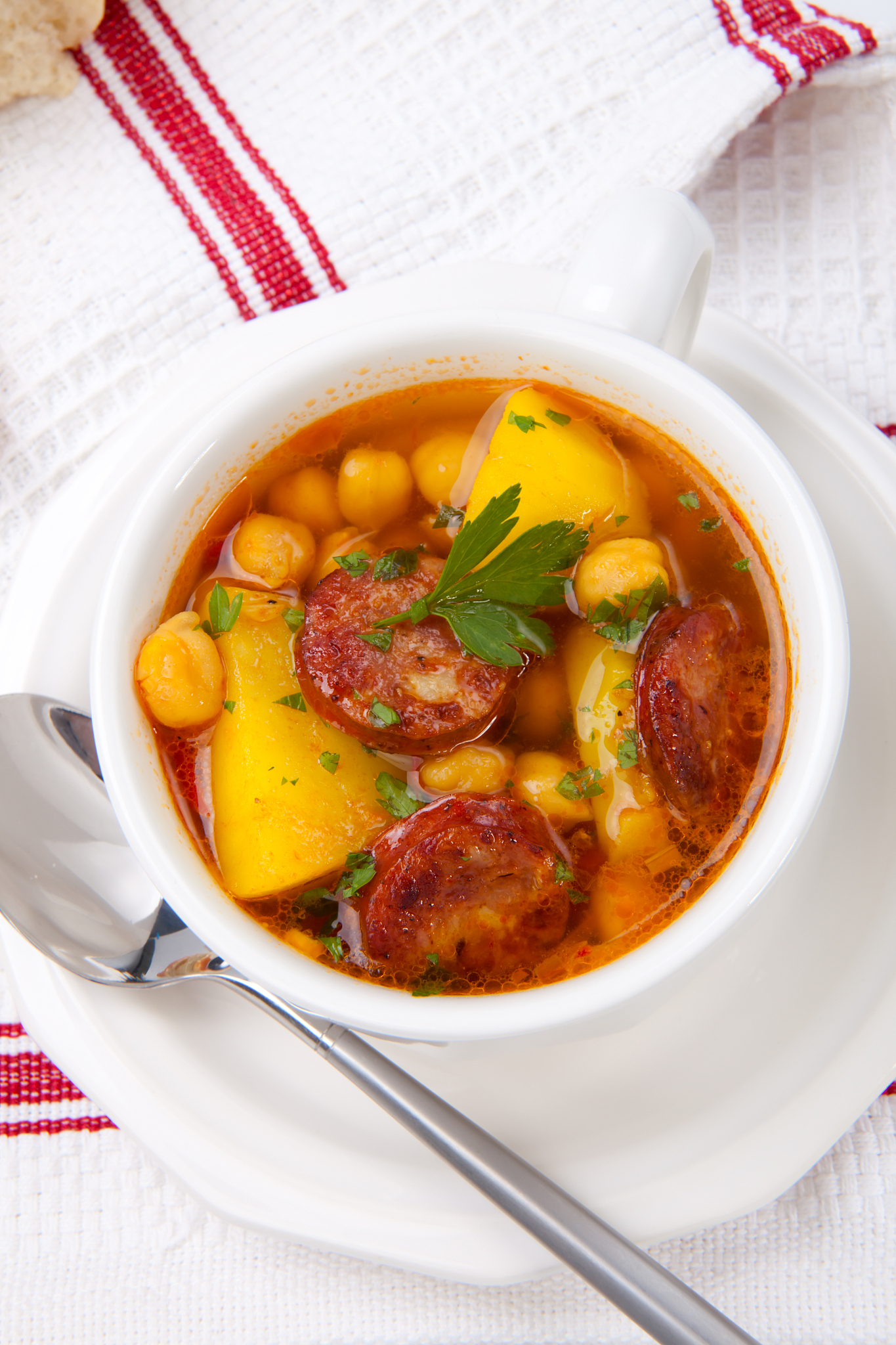golden chorizo and chickpea soup