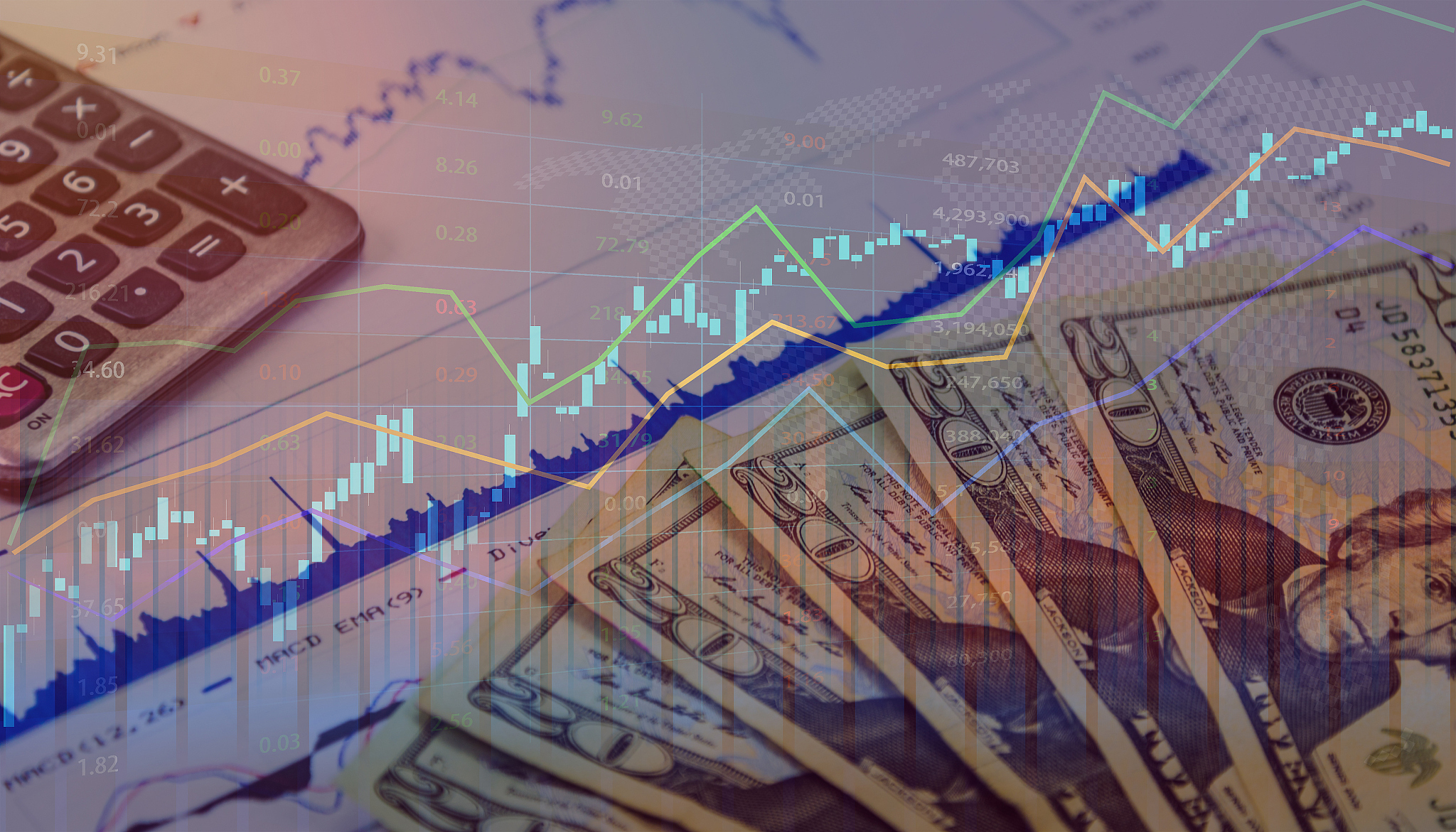 money and calculator with stock investment indicator chart
