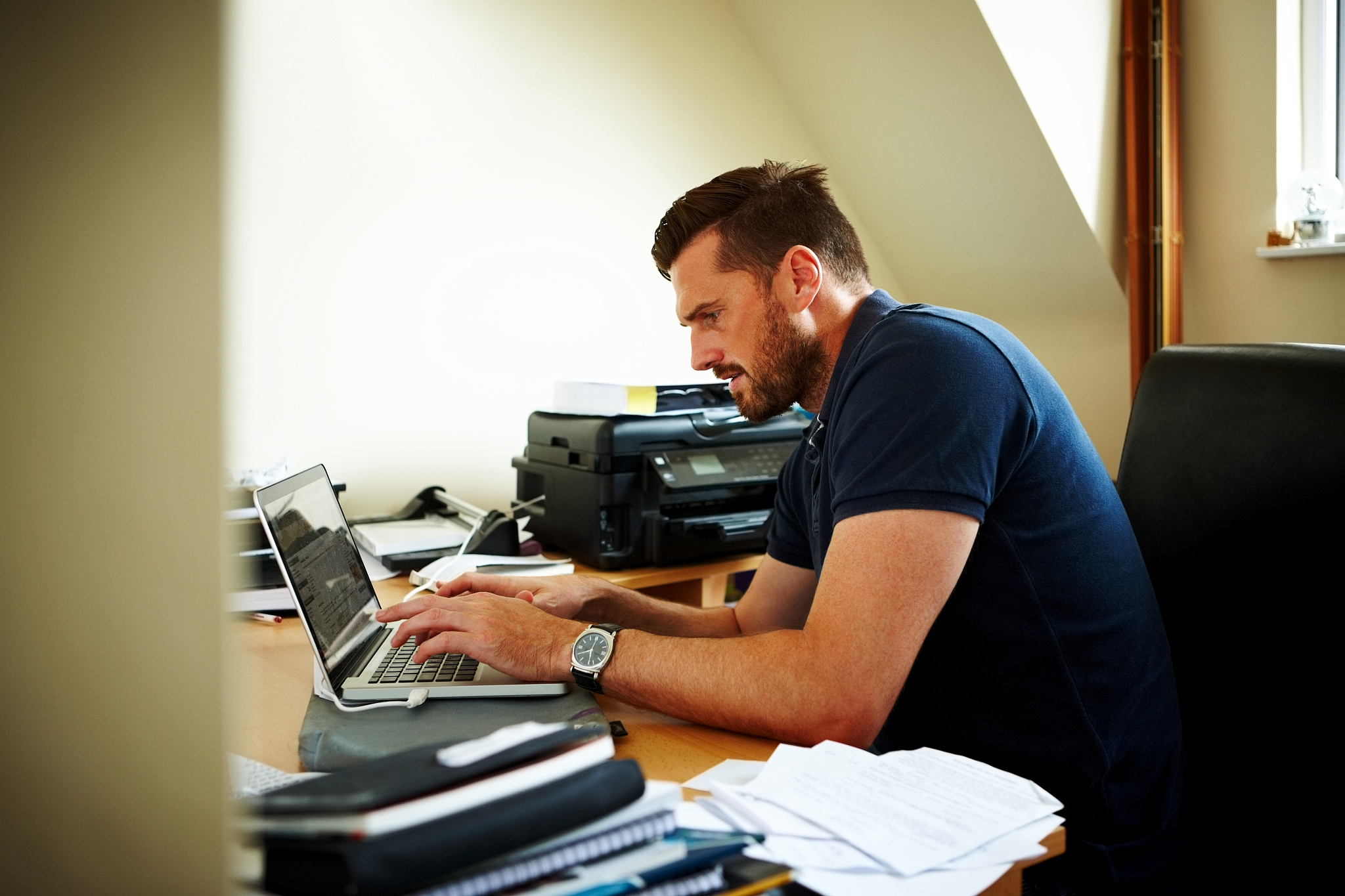 young man working from home