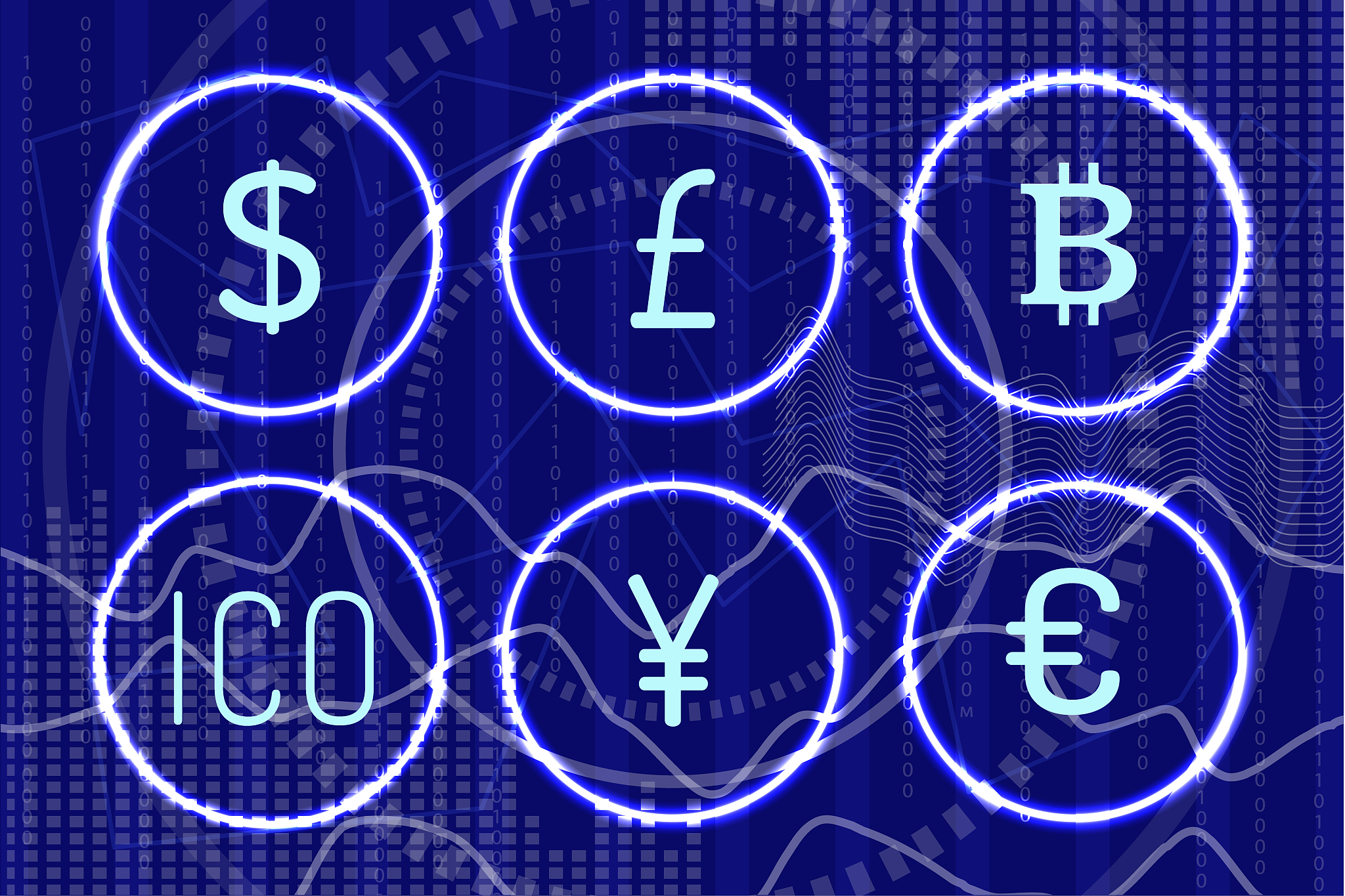 bitcoin and digital virtual money icons set vector