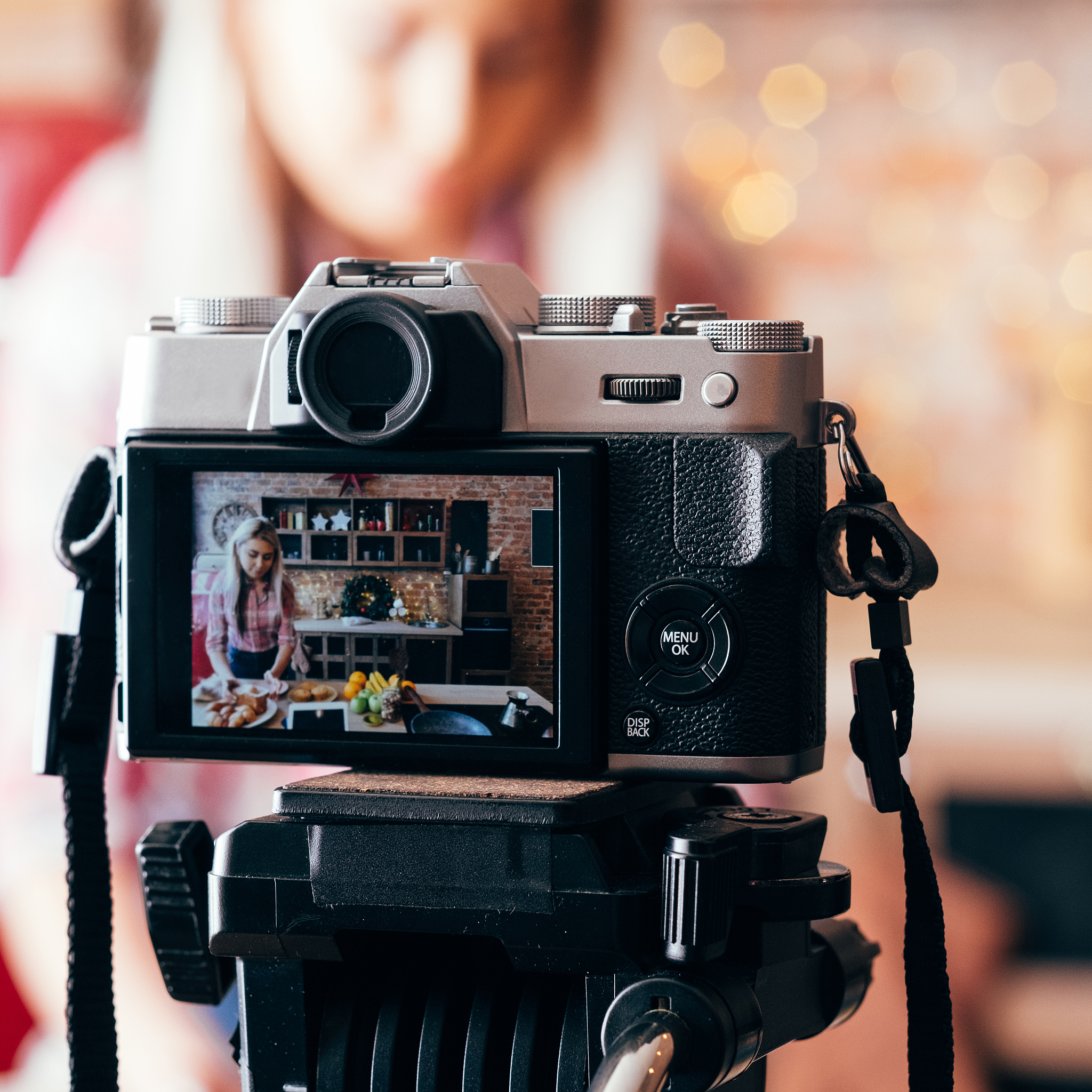 food blogger camera equipment woman vlog kitchen