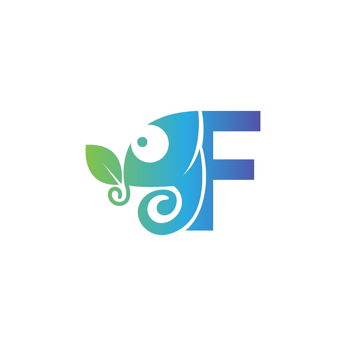字母f图标与变色龙标志设计模板