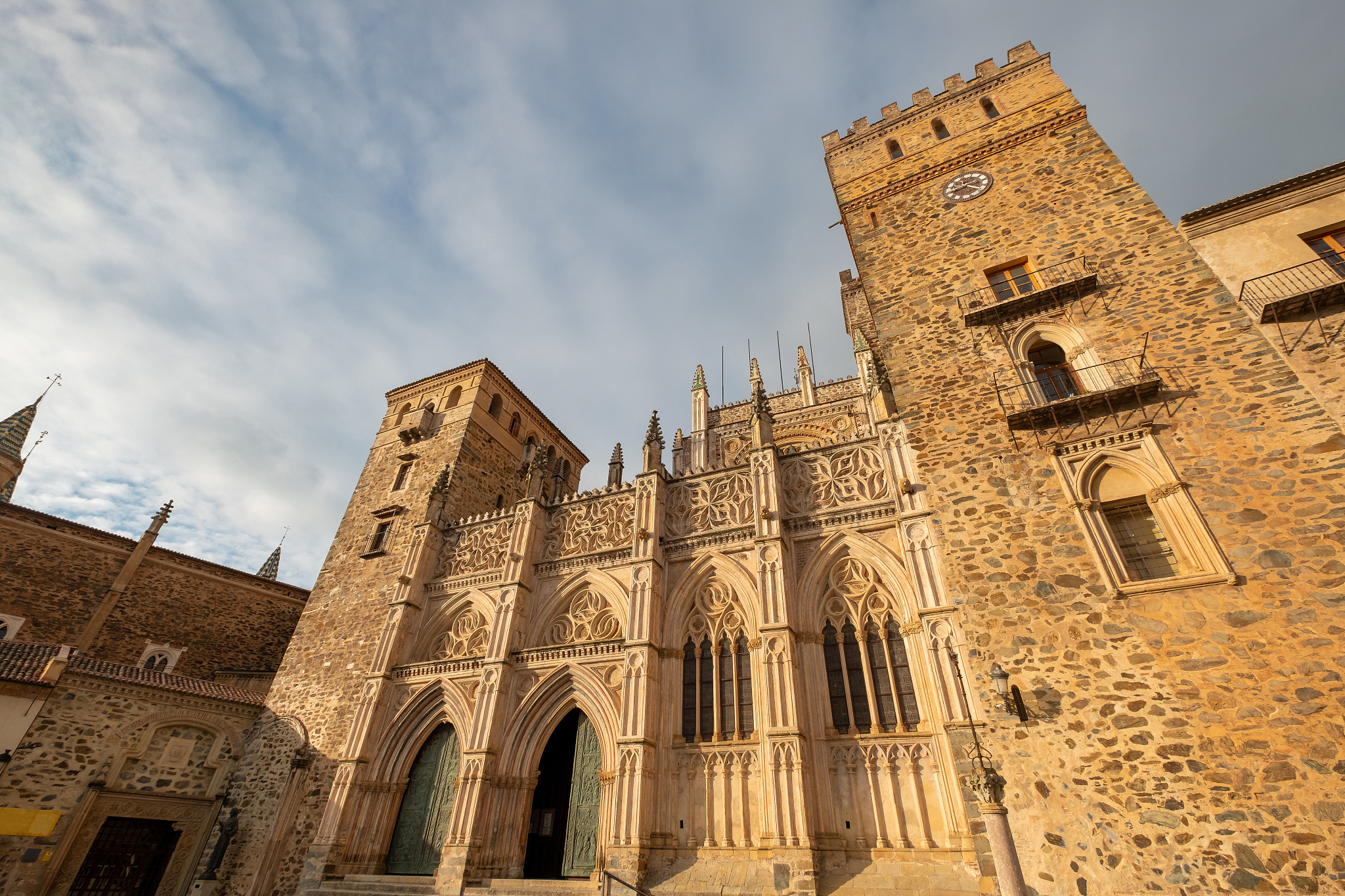 main view of the royal monastery of guadalupe, caceres, extremad