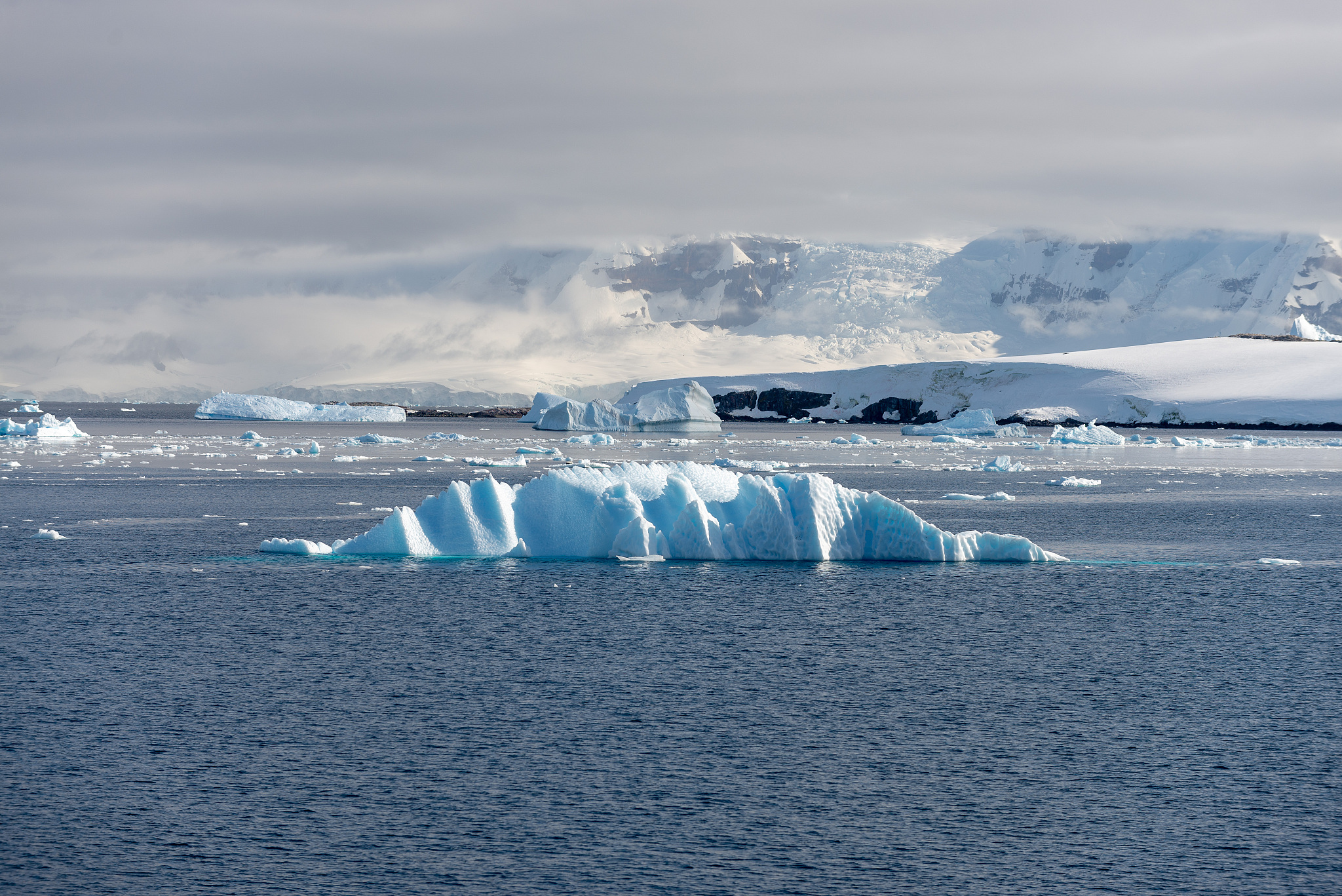 antarctic landscape with iceberg at sea