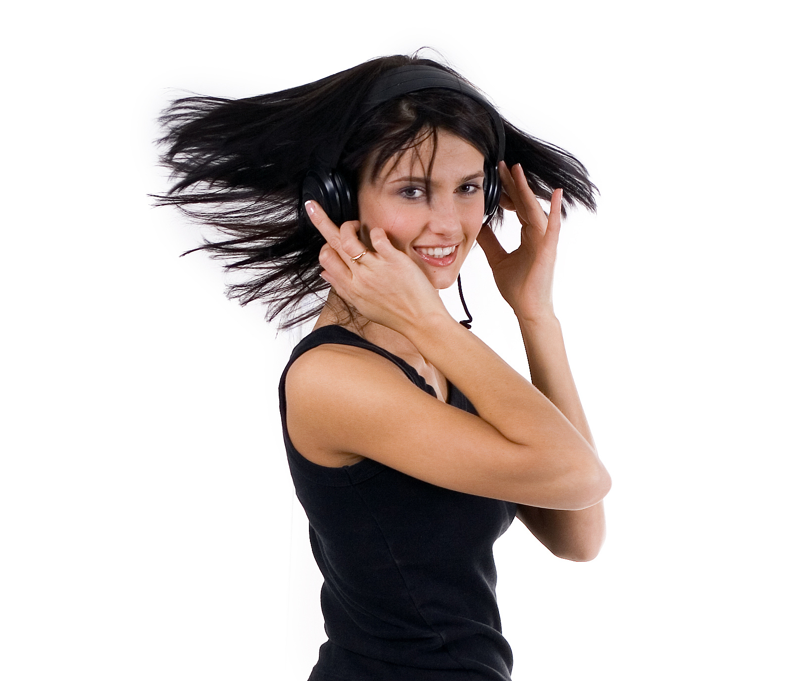beautiful woman listening and dancing