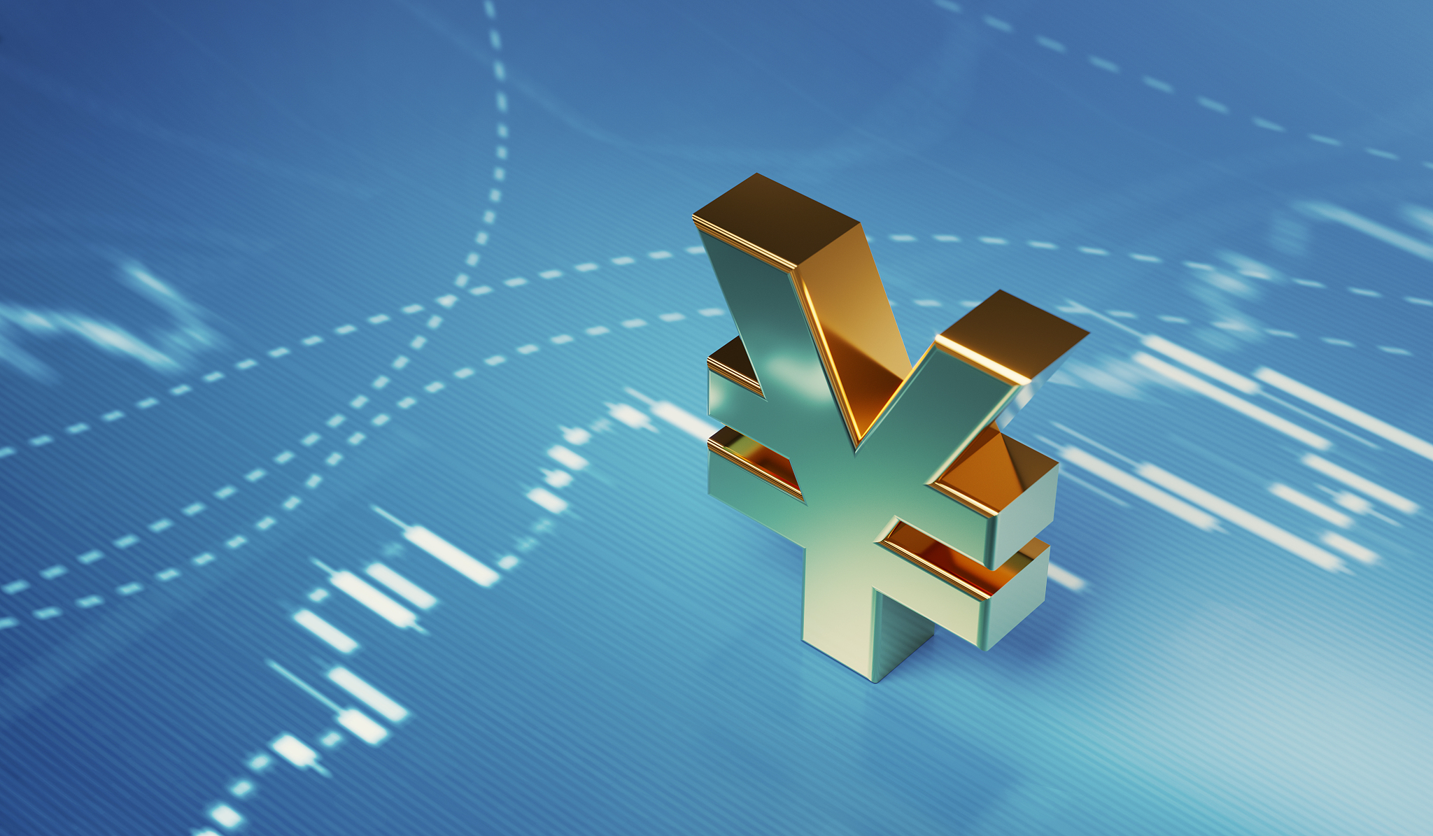 yen sign sitting over blue financial bar graph - stock market an